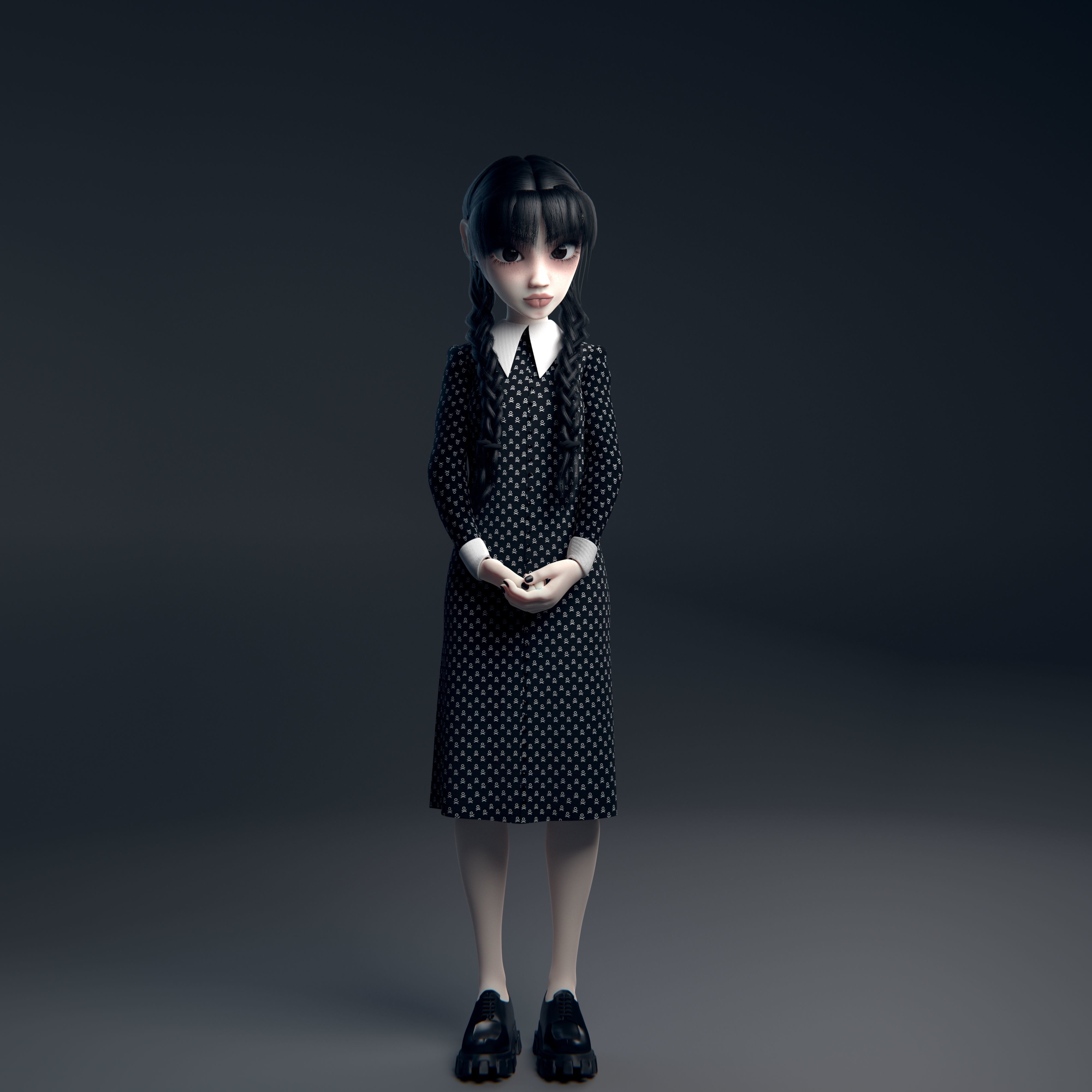 Wednesday Addams LowPoly Pack of Two Rigged 3D Models Low-poly 3D model_7