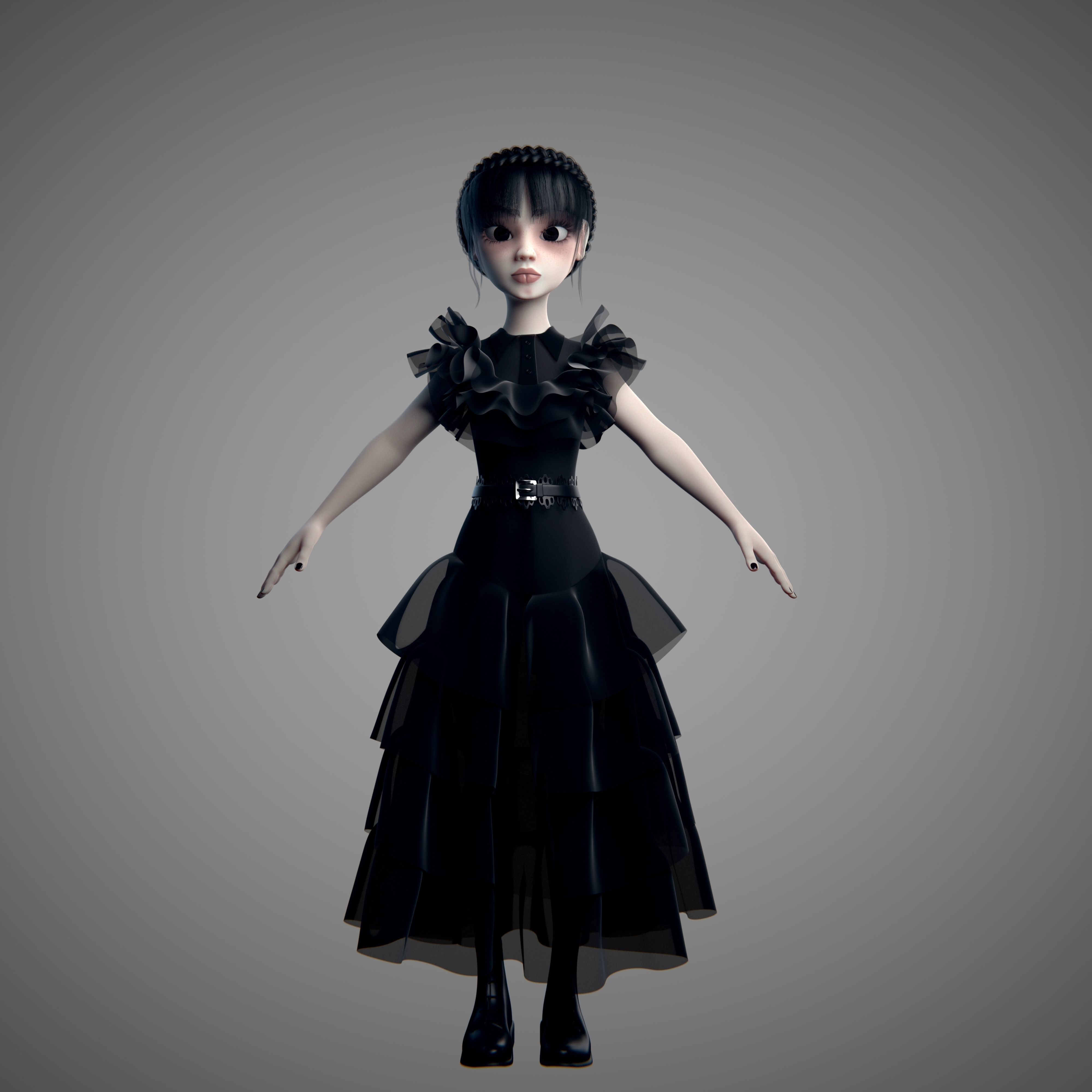 Wednesday Addams LowPoly Pack of Two Rigged 3D Models Low-poly 3D model_17
