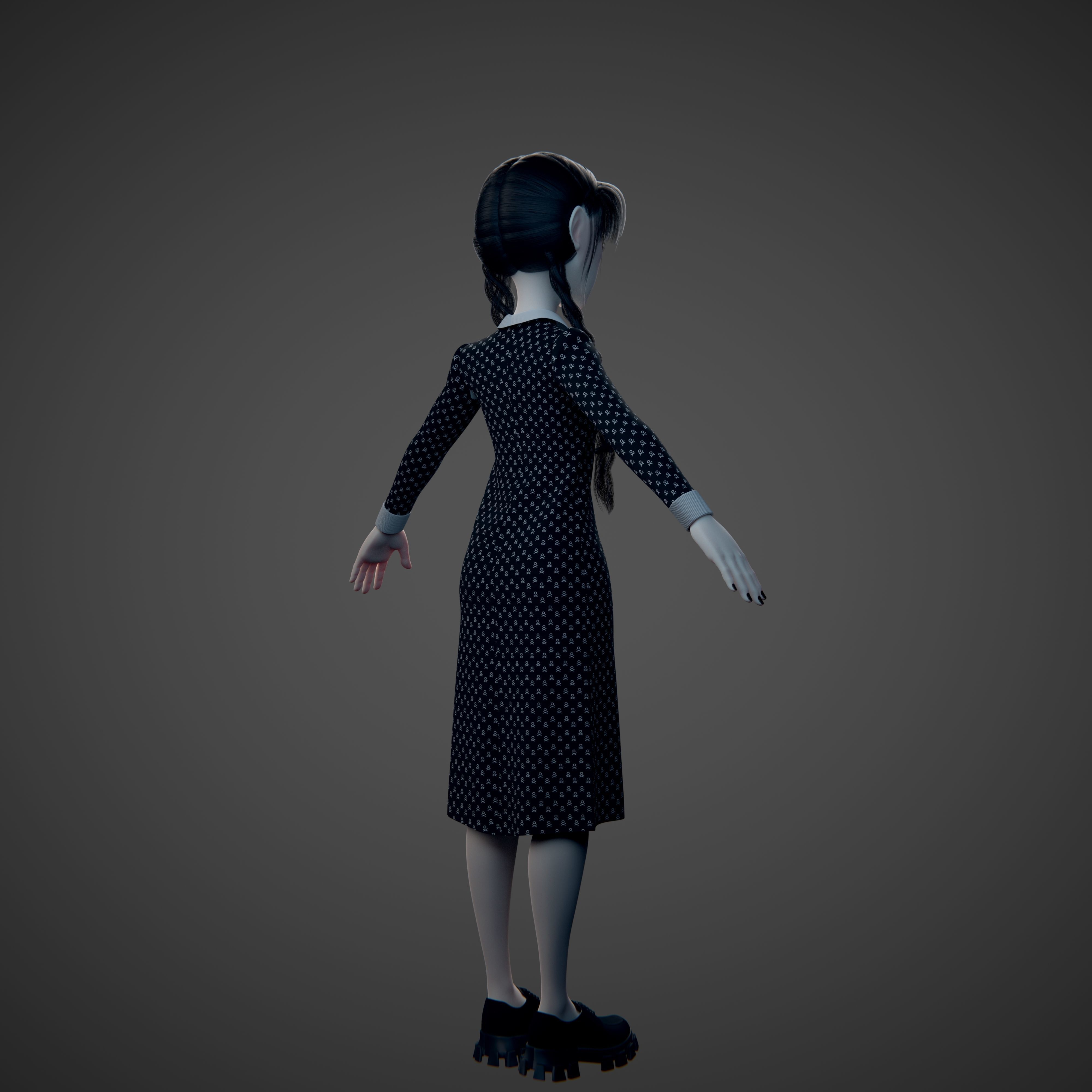 Wednesday Addams LowPoly Pack of Two Rigged 3D Models Low-poly 3D model_12