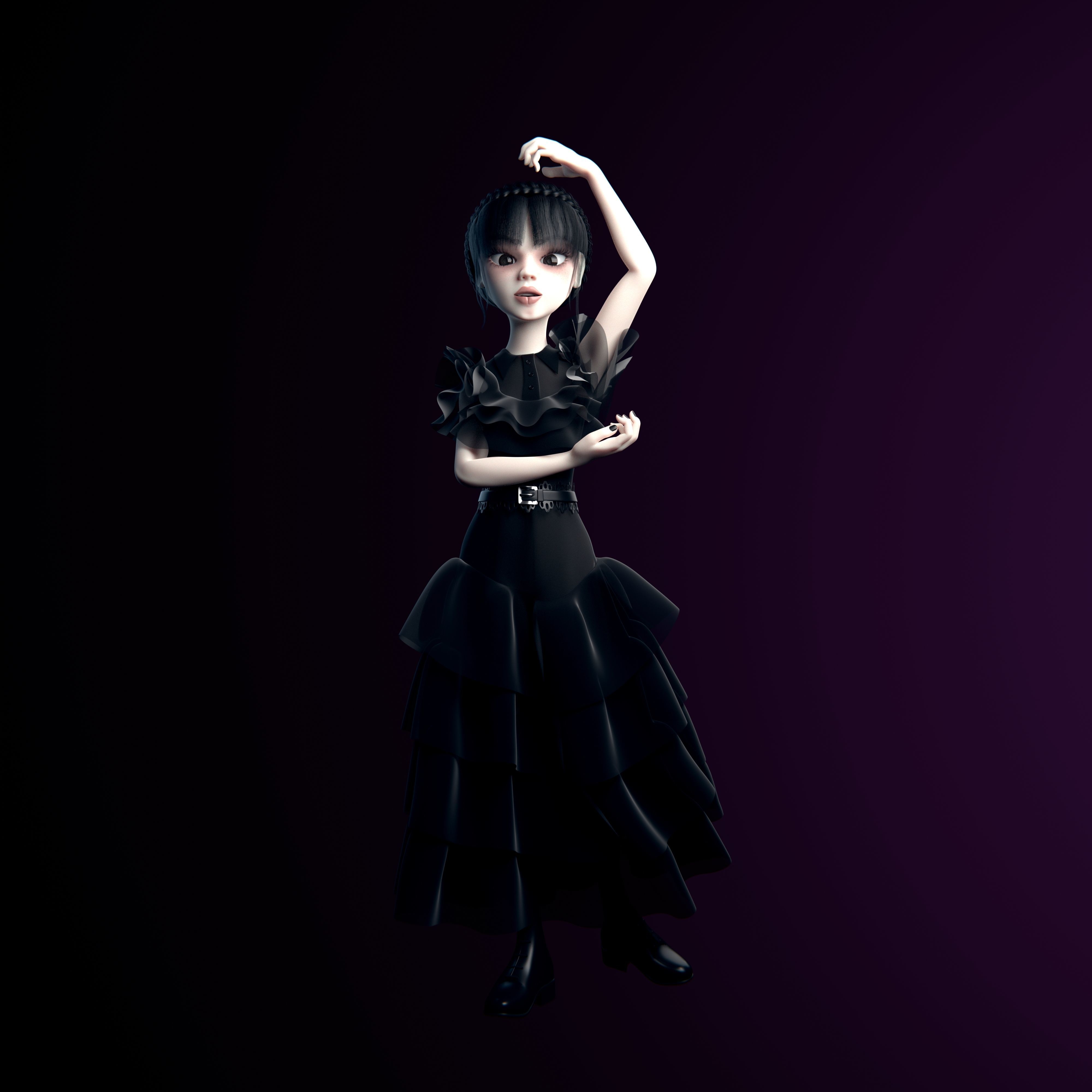 Wednesday Addams LowPoly Pack of Two Rigged 3D Models Low-poly 3D model_2