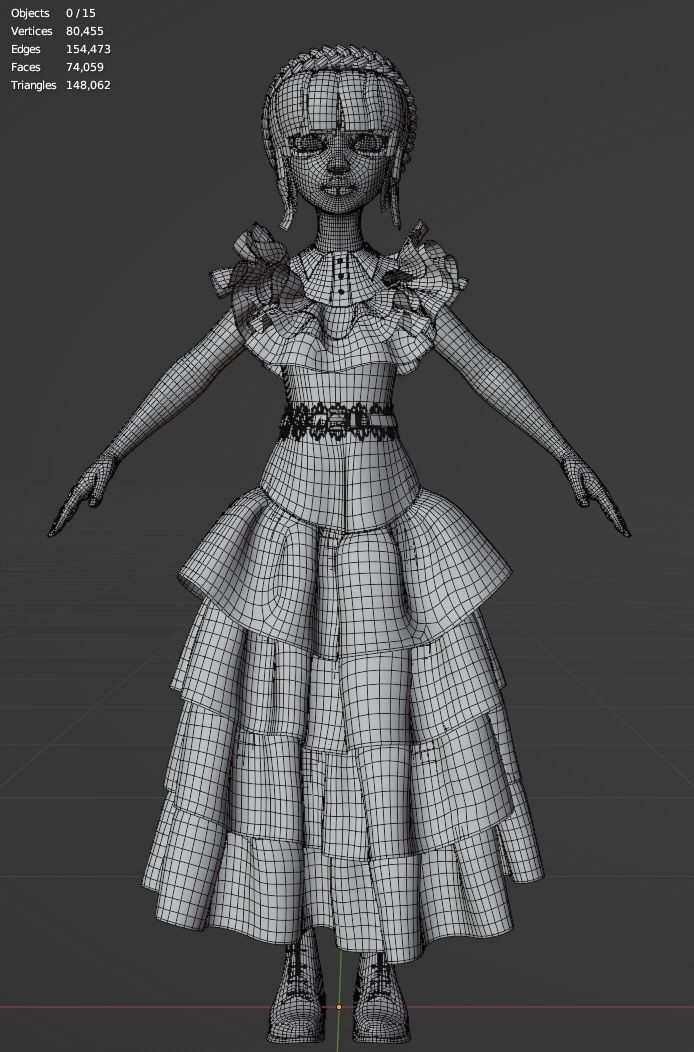 Wednesday Addams LowPoly Pack of Two Rigged 3D Models Low-poly 3D model_28