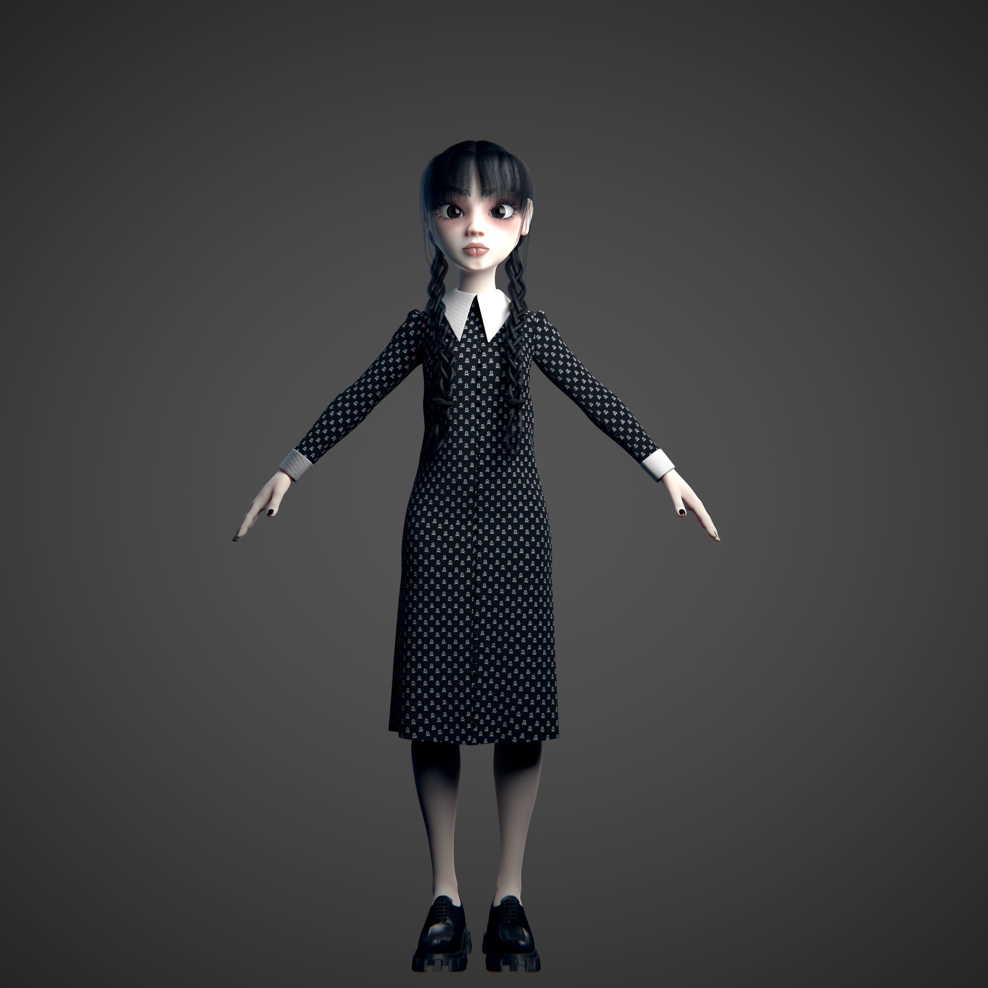 Wednesday Addams LowPoly Pack of Two Rigged 3D Models Low-poly 3D model_9