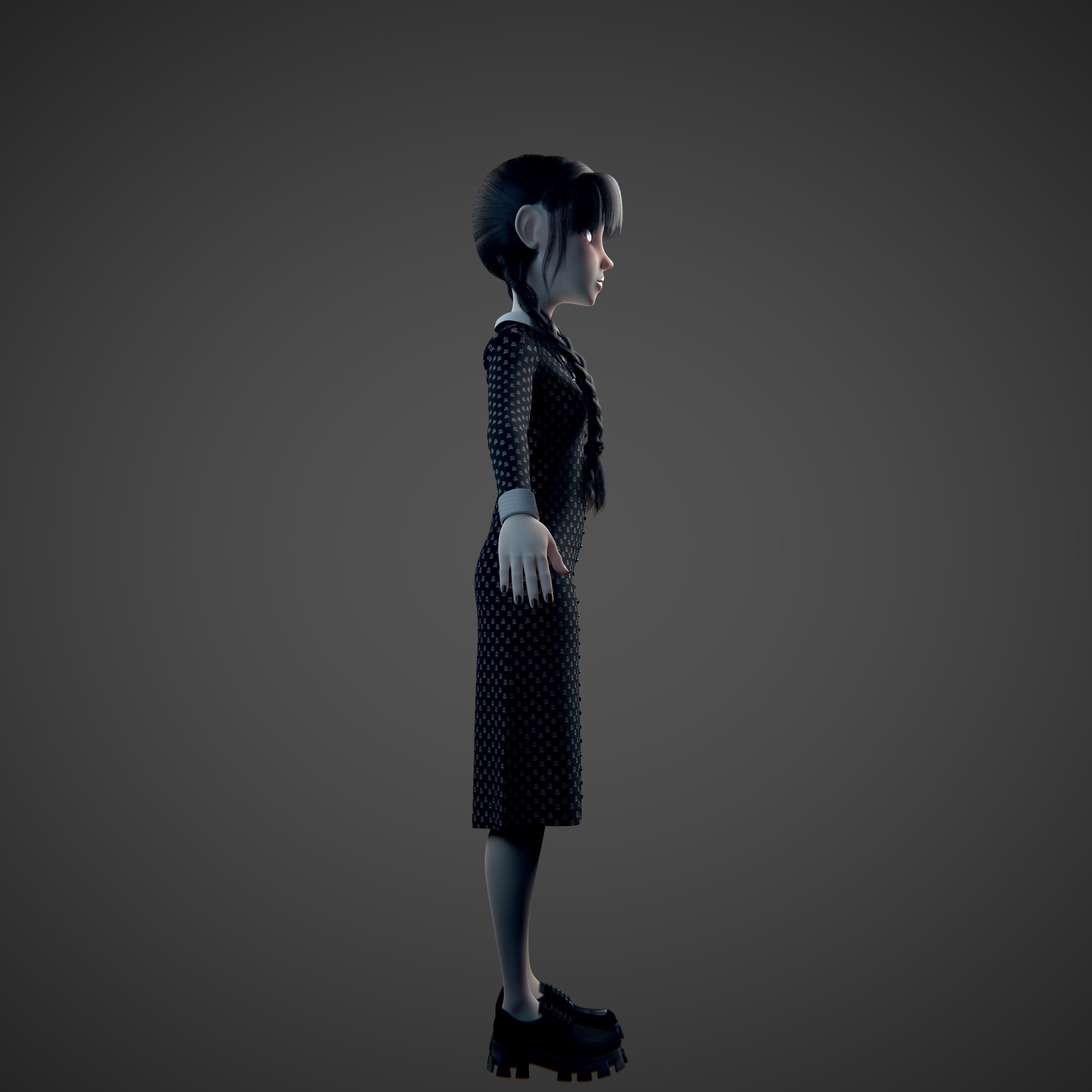 Wednesday Addams LowPoly Pack of Two Rigged 3D Models Low-poly 3D model_11