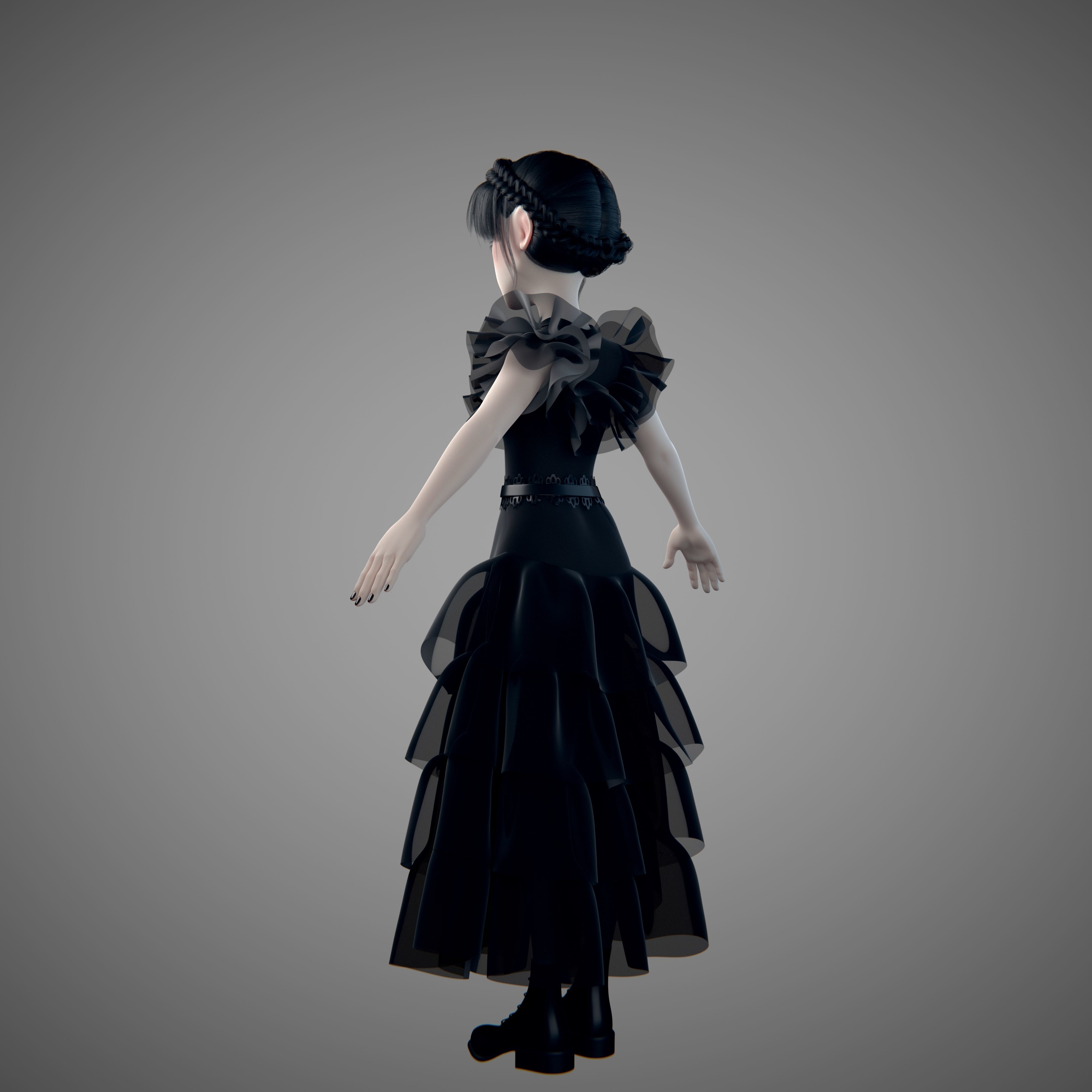 Wednesday Addams LowPoly Pack of Two Rigged 3D Models Low-poly 3D model_22