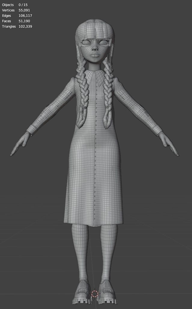 Wednesday Addams LowPoly Pack of Two Rigged 3D Models Low-poly 3D model_29