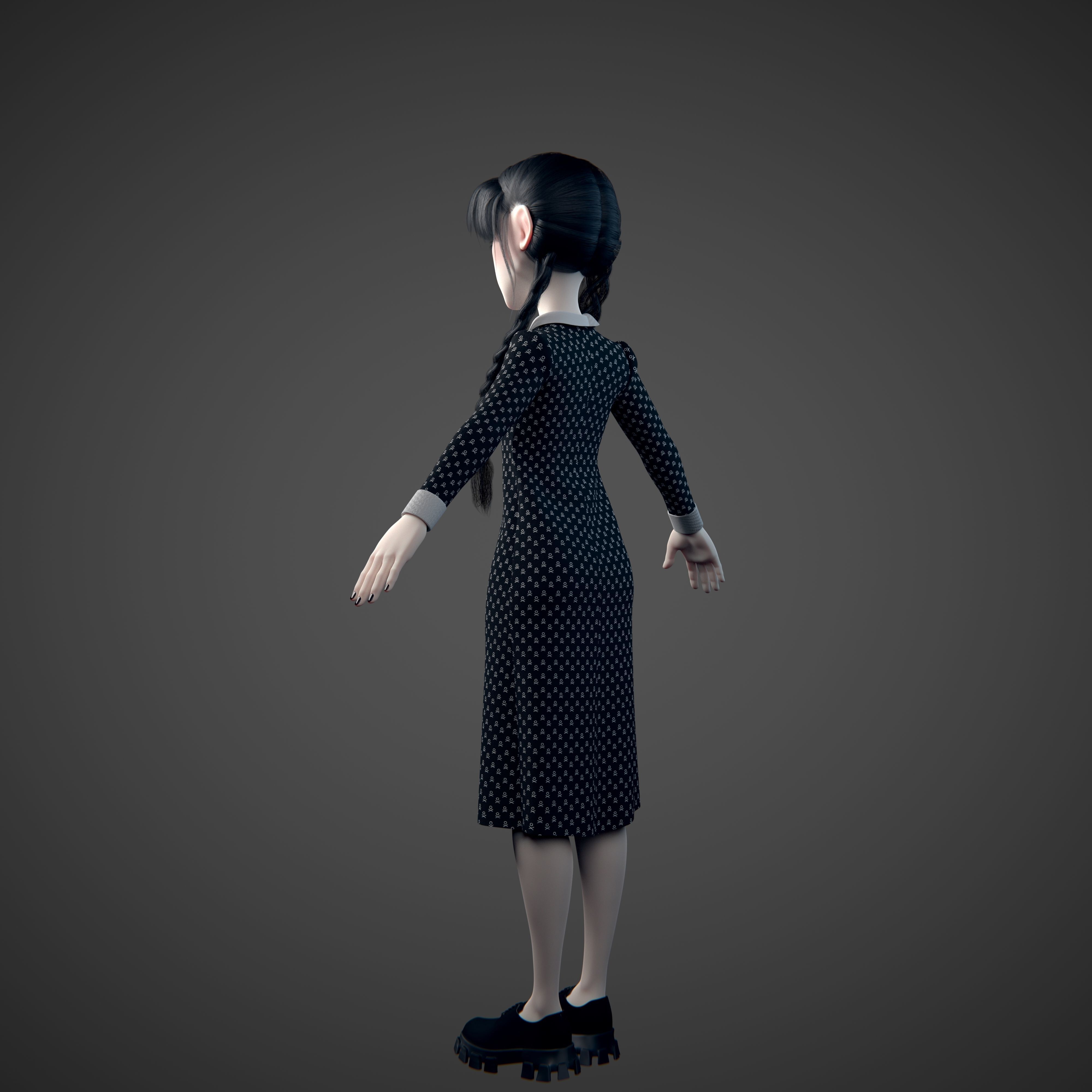 Wednesday Addams LowPoly Pack of Two Rigged 3D Models Low-poly 3D model_14