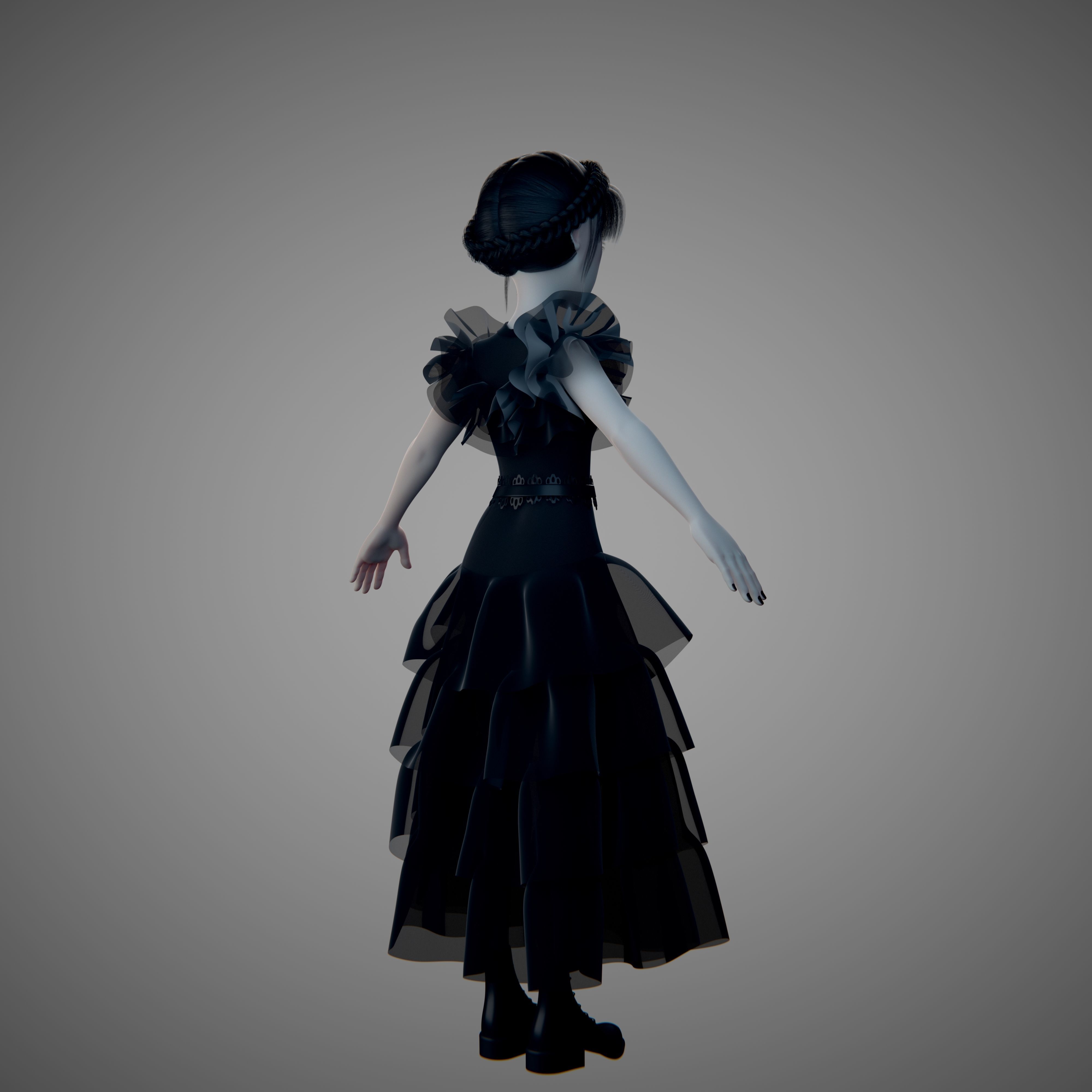 Wednesday Addams LowPoly Pack of Two Rigged 3D Models Low-poly 3D model_20