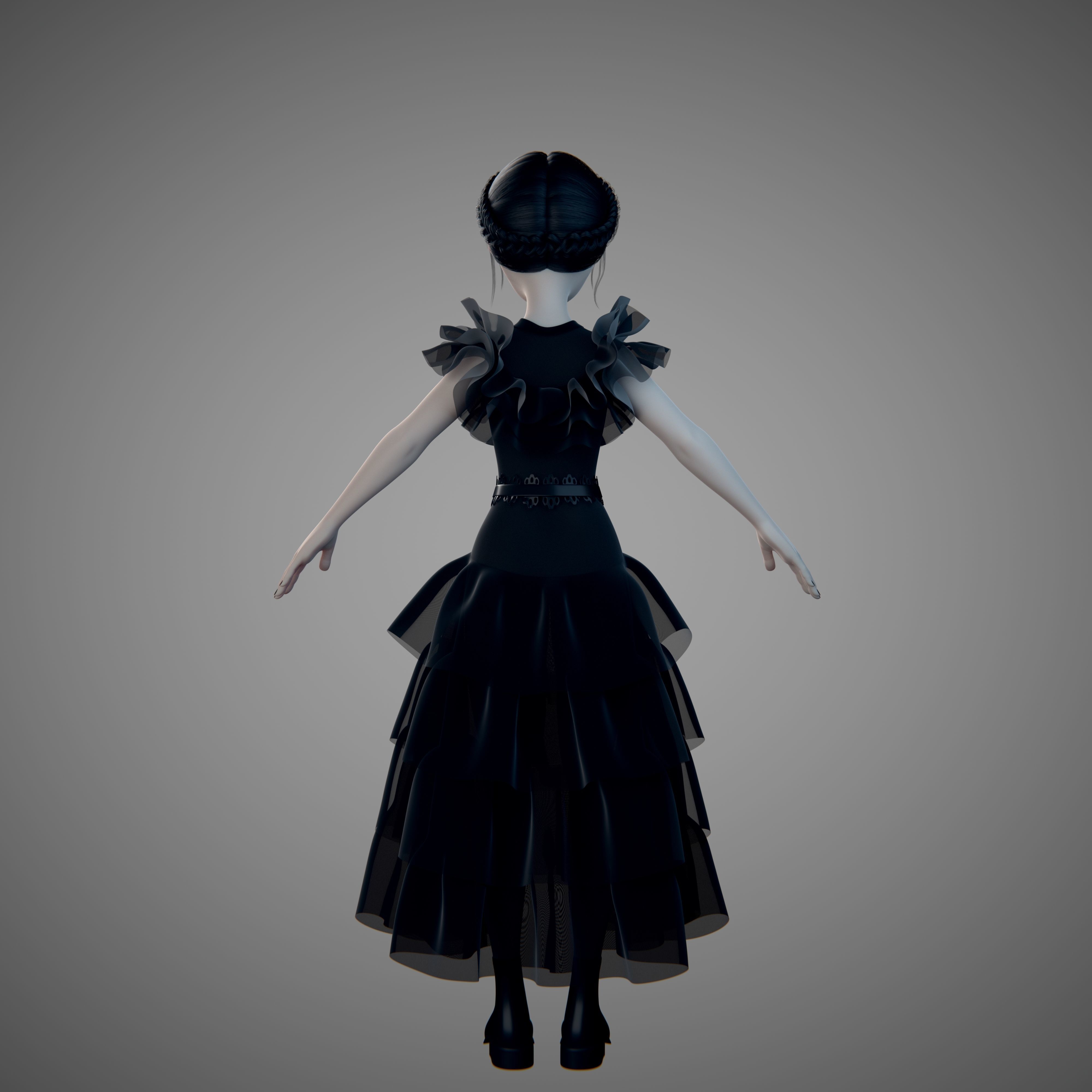 Wednesday Addams LowPoly Pack of Two Rigged 3D Models Low-poly 3D model_21