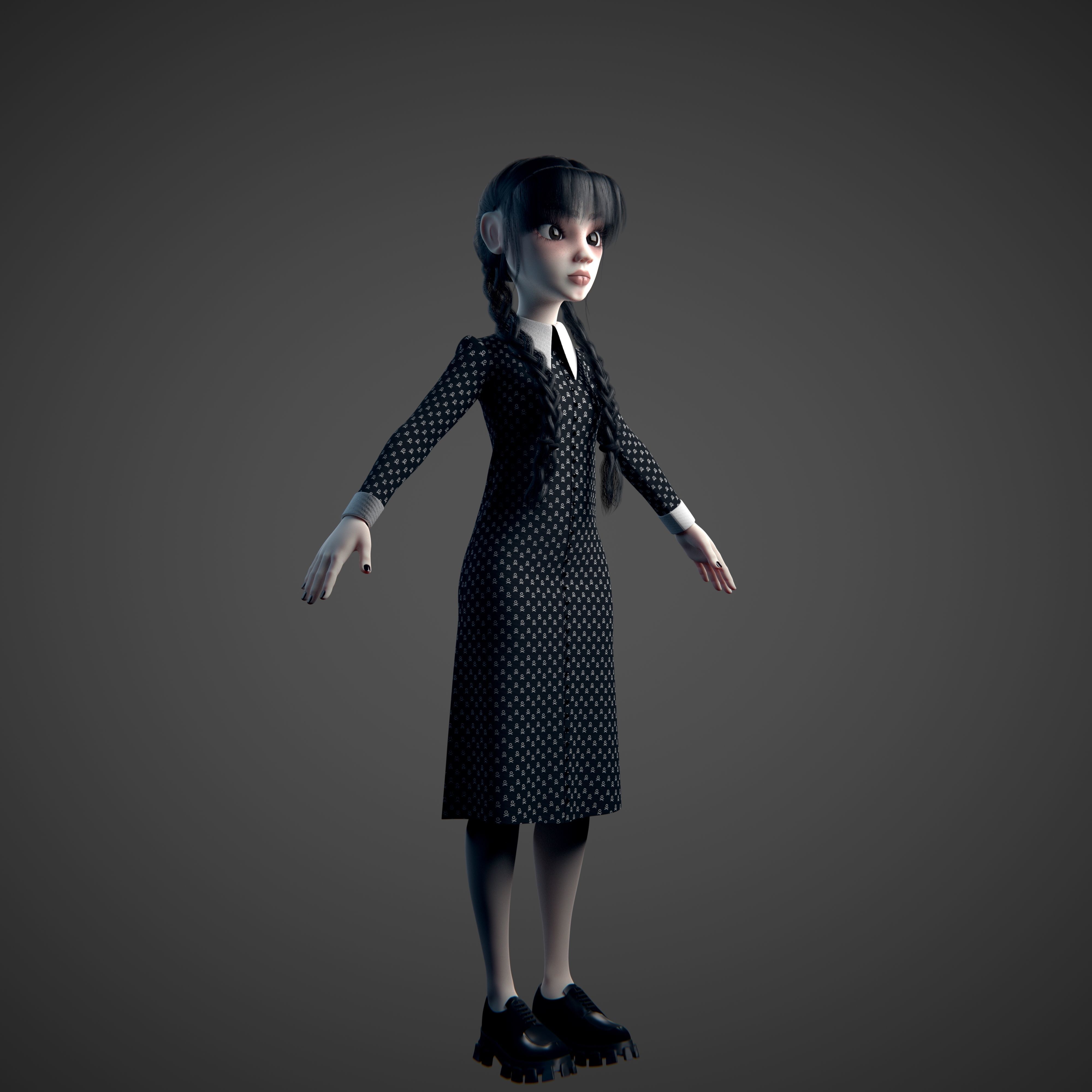 Wednesday Addams LowPoly Pack of Two Rigged 3D Models Low-poly 3D model_10