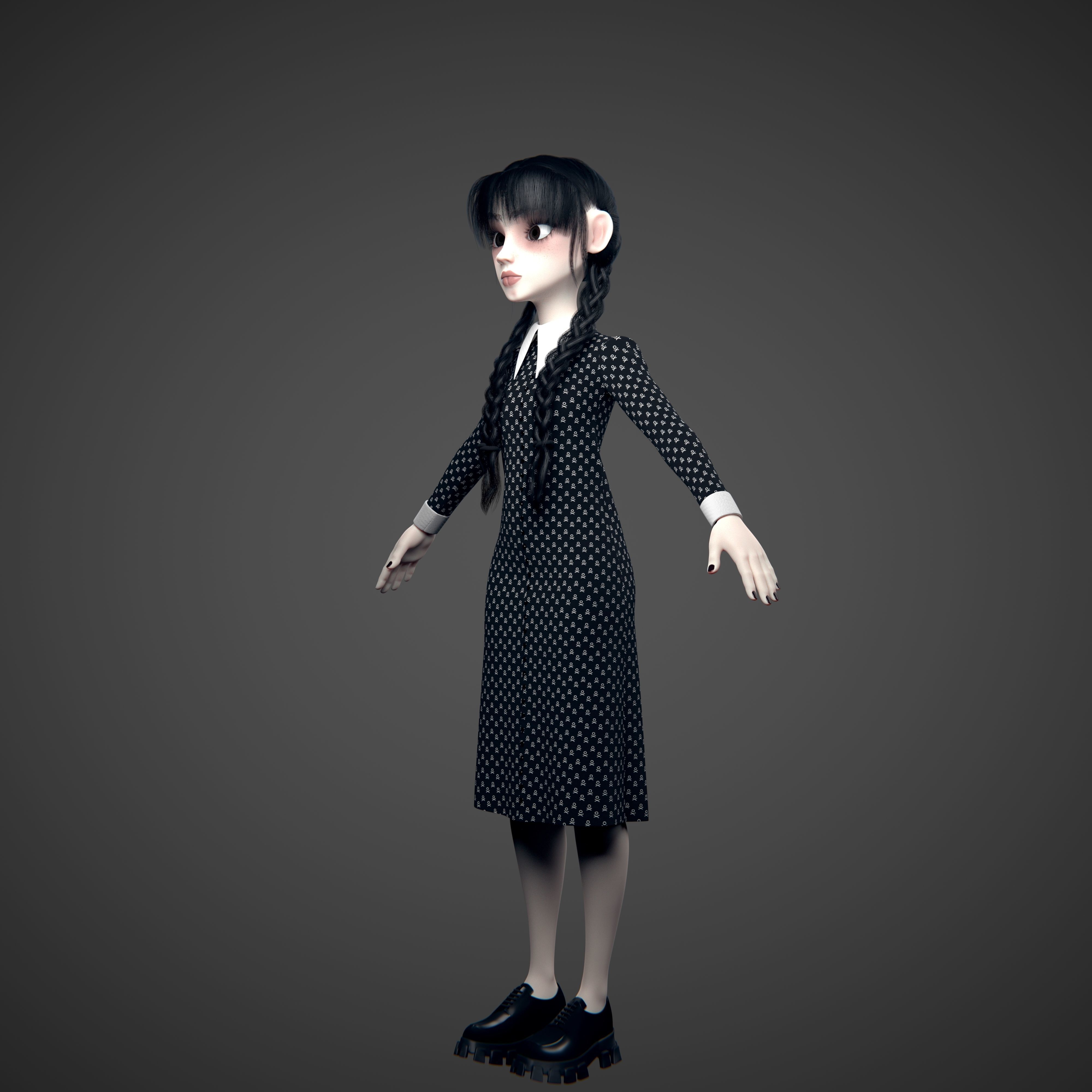 Wednesday Addams LowPoly Pack of Two Rigged 3D Models Low-poly 3D model_16