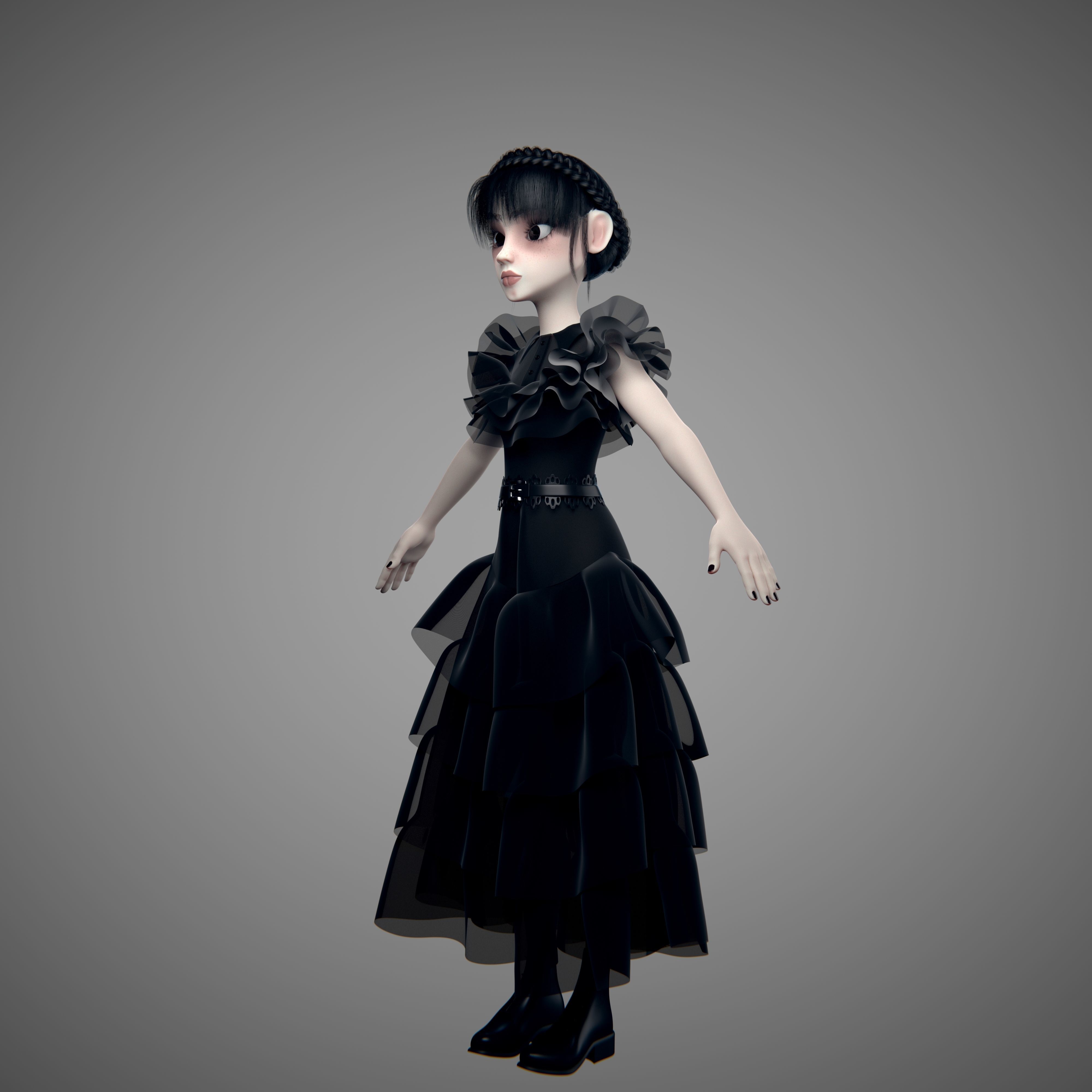 Wednesday Addams LowPoly Pack of Two Rigged 3D Models Low-poly 3D model_24