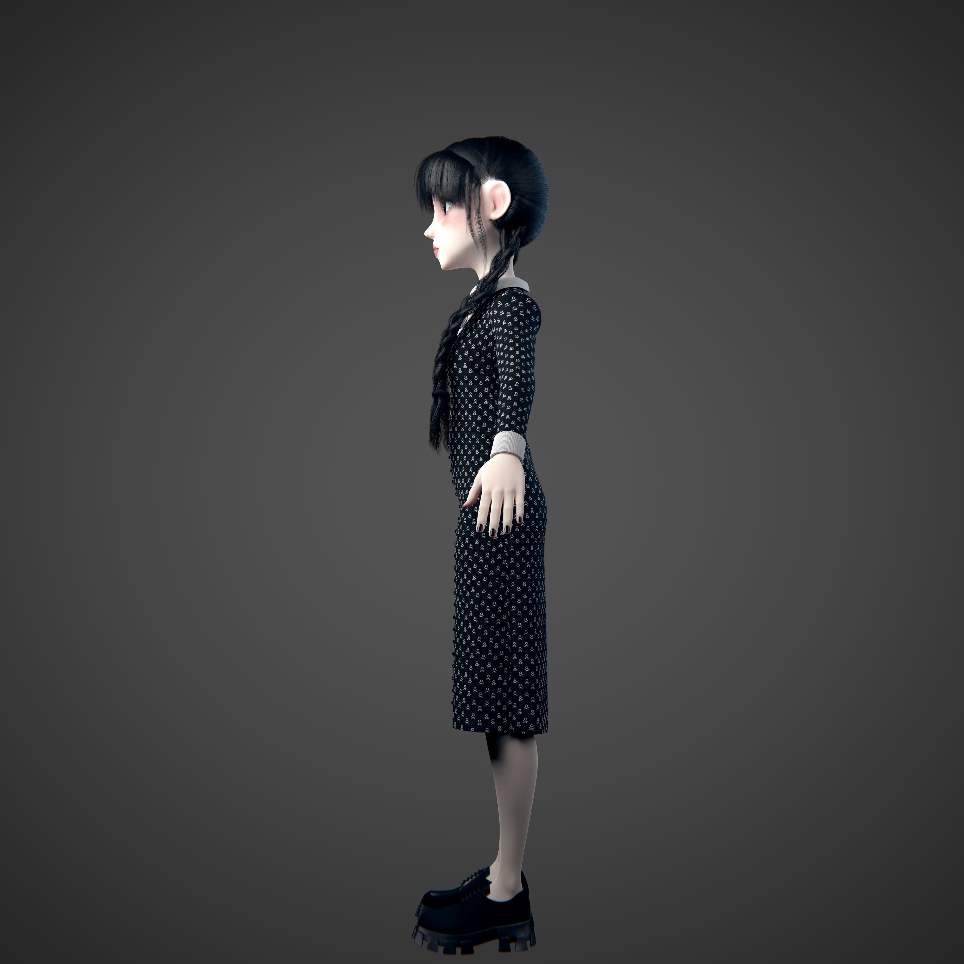 Wednesday Addams LowPoly Pack of Two Rigged 3D Models Low-poly 3D model_15
