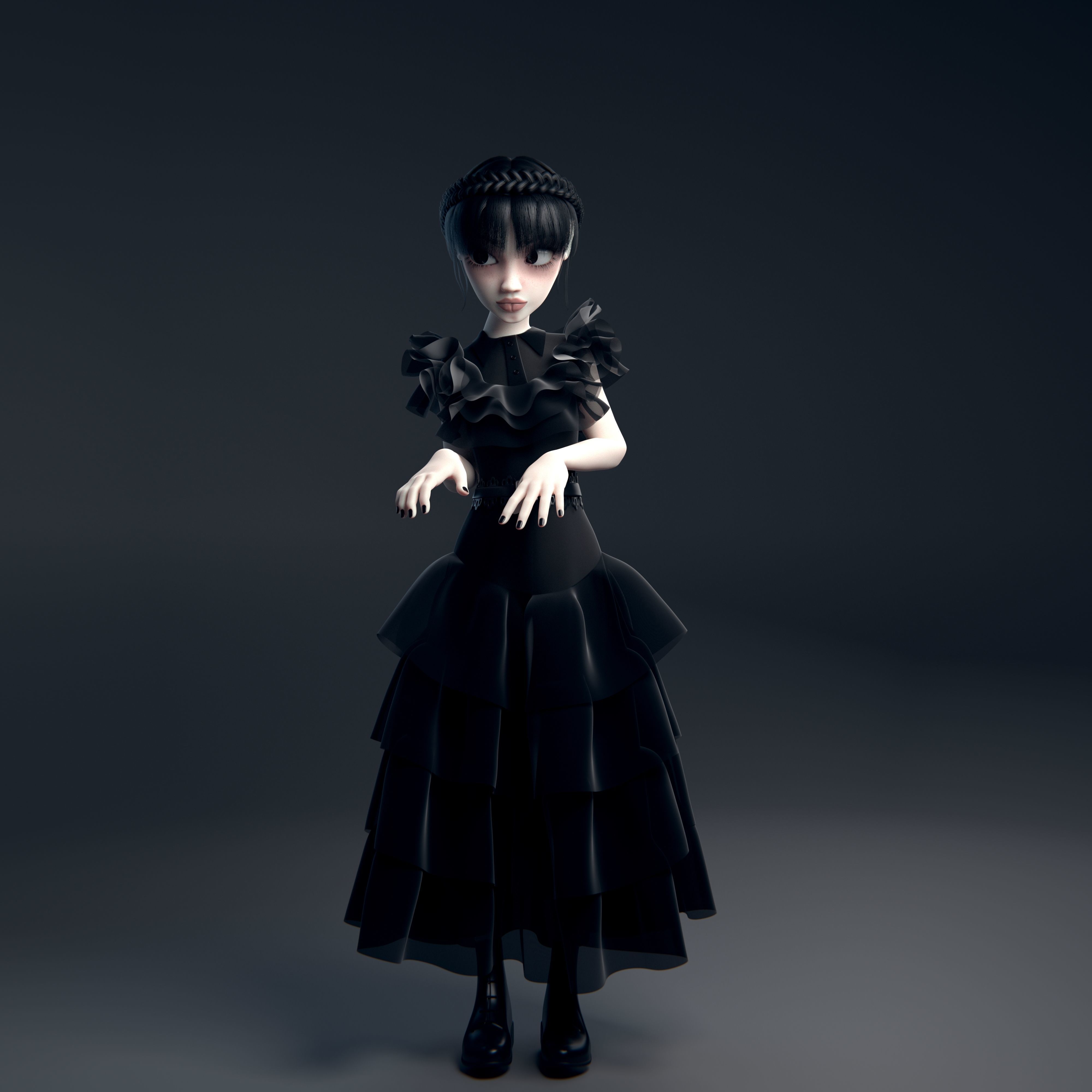 Wednesday Addams LowPoly Pack of Two Rigged 3D Models Low-poly 3D model_3