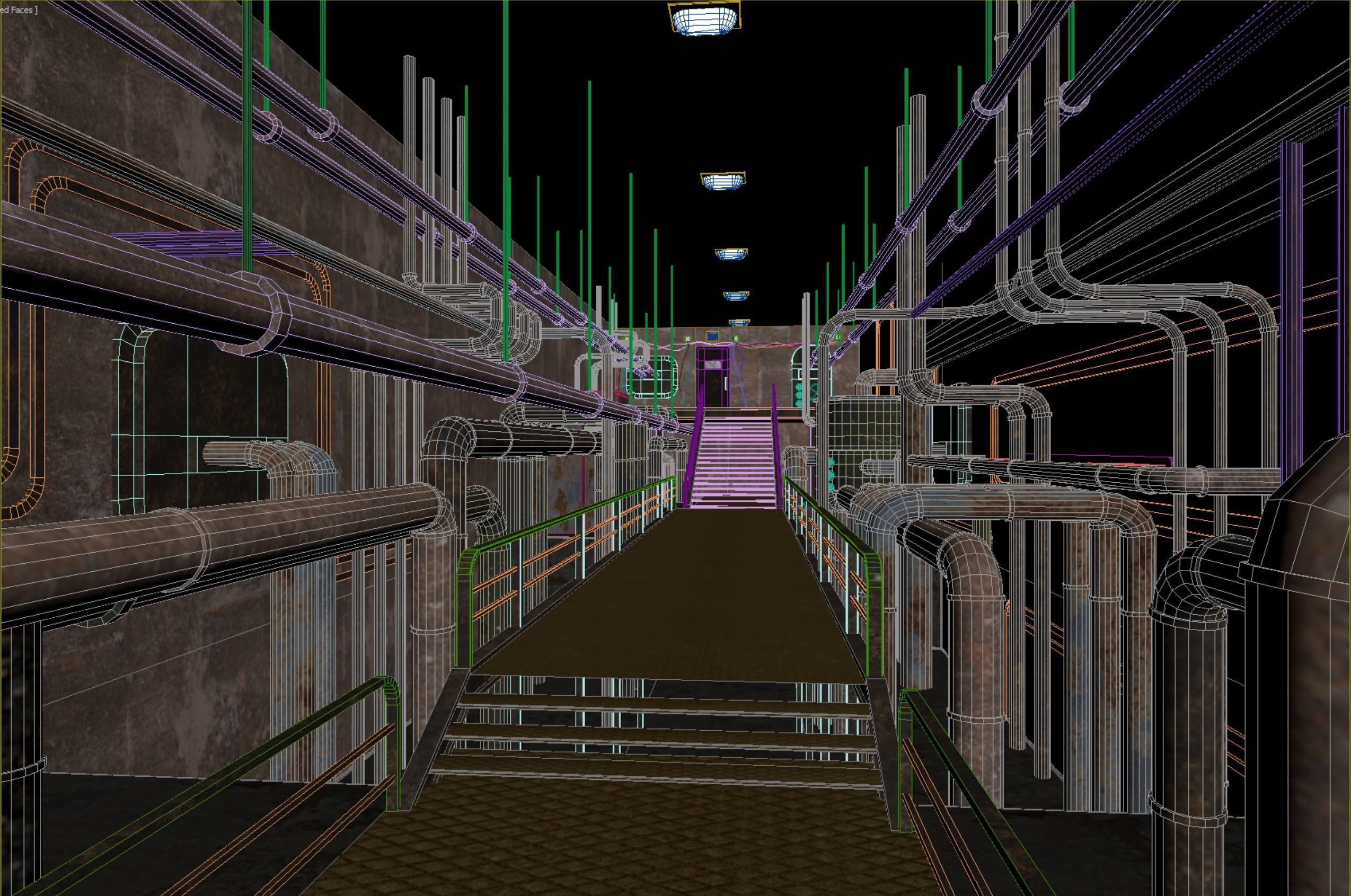 lowpoly rusty plumbing basement with pipes Low-poly 3D model_6