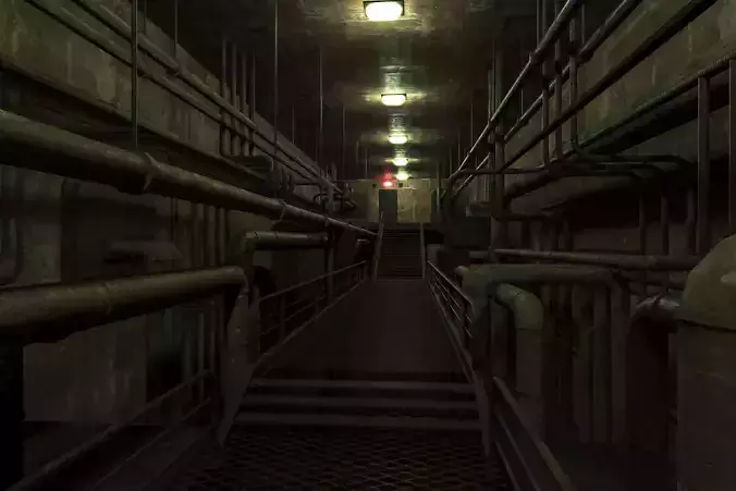 lowpoly rusty plumbing basement with pipes Low-poly 3D model