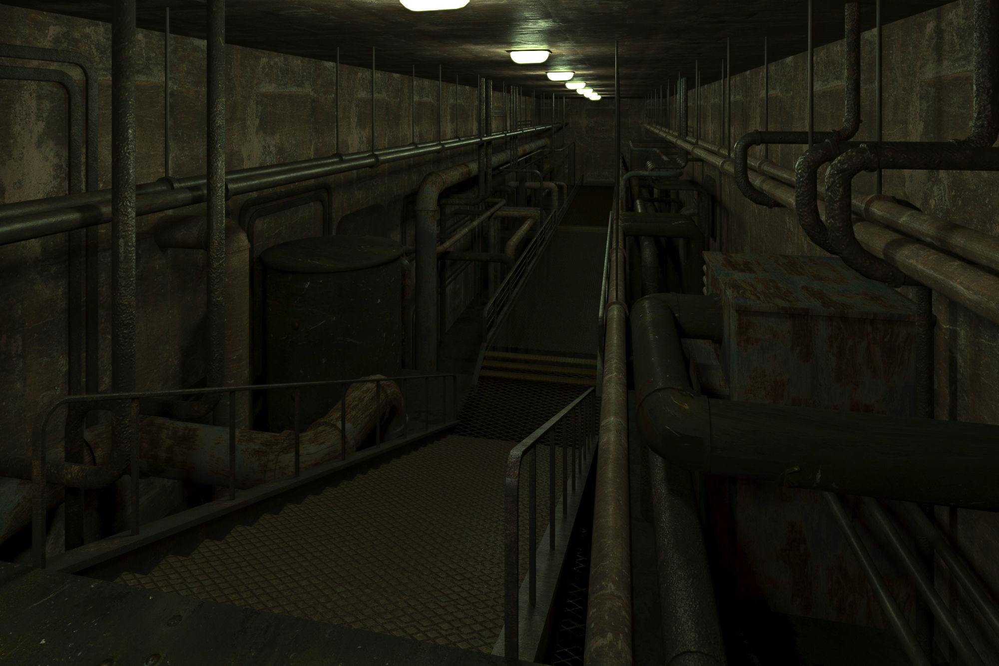 lowpoly rusty plumbing basement with pipes Low-poly 3D model_5