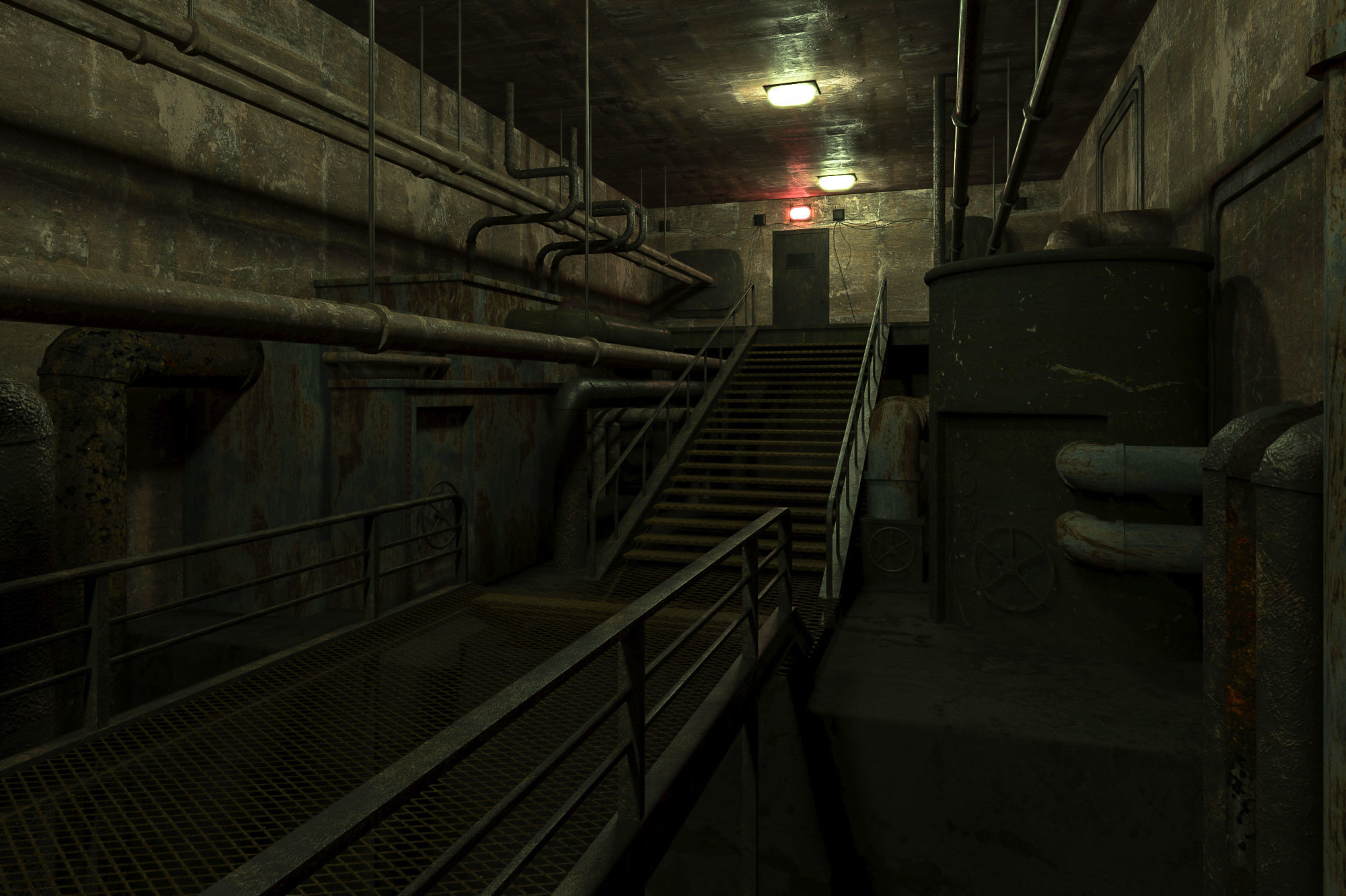 lowpoly rusty plumbing basement with pipes Low-poly 3D model_3