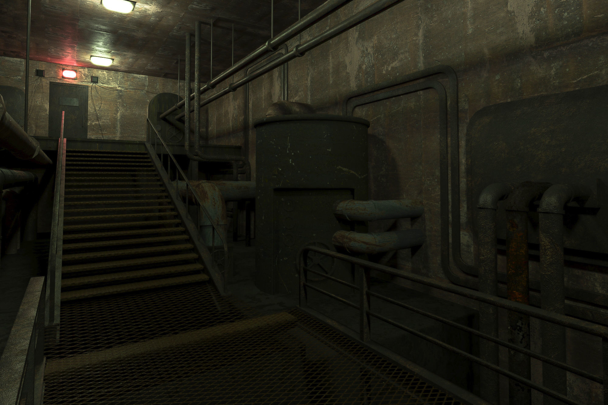 lowpoly rusty plumbing basement with pipes Low-poly 3D model_4