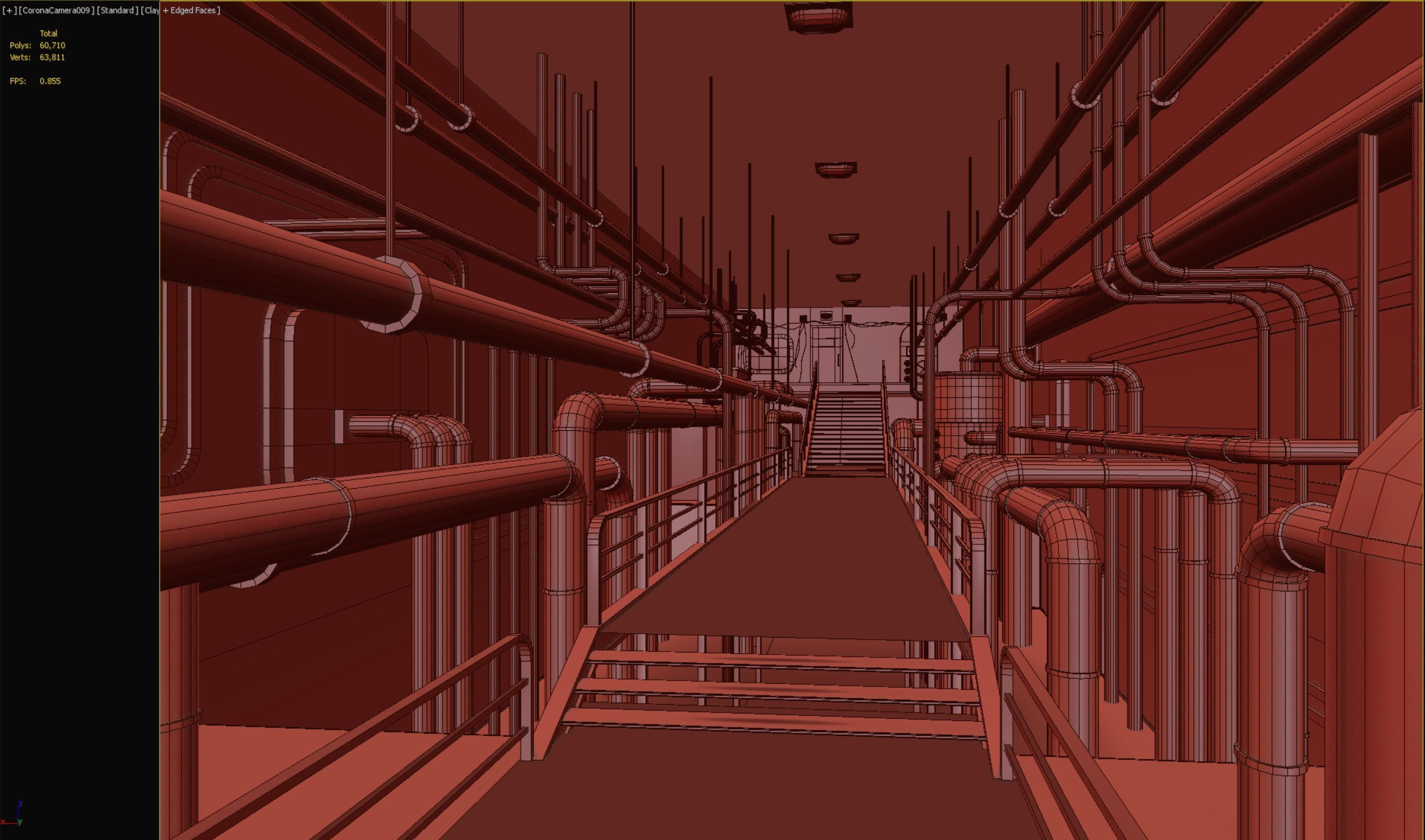 lowpoly rusty plumbing basement with pipes Low-poly 3D model_7