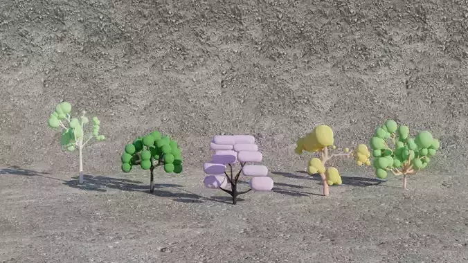 Sci-Fi Fantasy Low-Poly Trees-Plants - Easy to Re-color 3D Model Collection