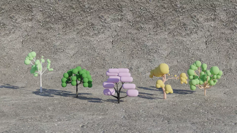 Sci-Fi Fantasy Low-Poly Trees-Plants - Easy to Re-color 3D Model Collection_0