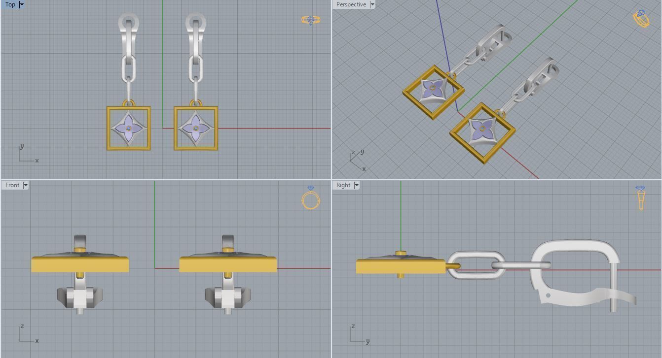 Louis Vuitton Earrings 3D print model_5