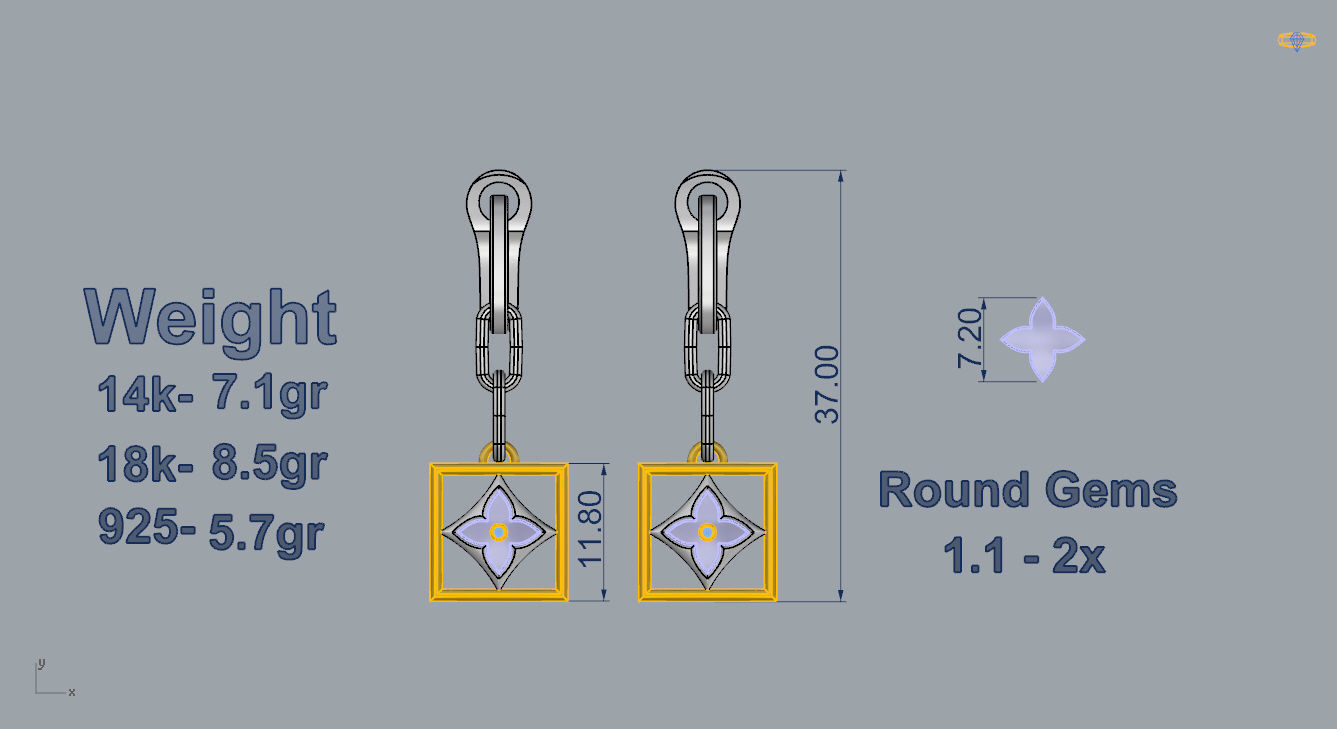 Louis Vuitton Earrings 3D print model_3