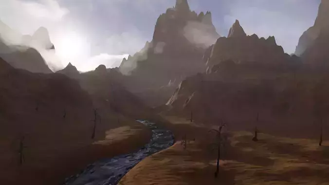 Realistic desert mountain 3D Scene