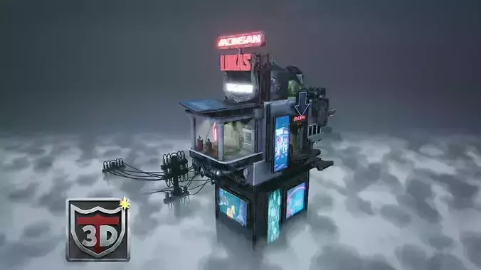 Cyberpunk Stylized Gas Station Blender 3 to UE55 3D Building