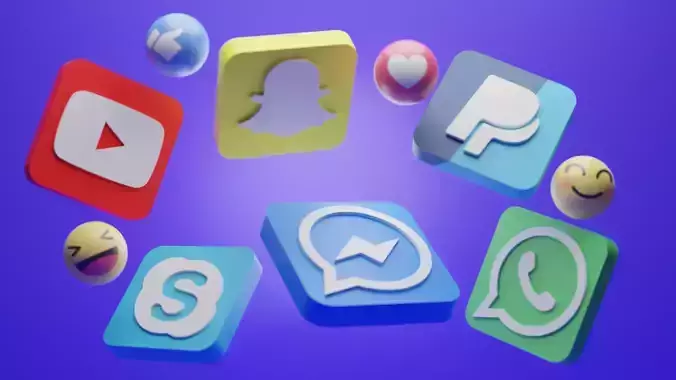 Icon Set 3D model Low-poly 3D model social media icons