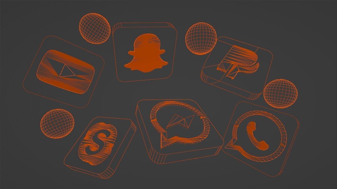 Icon Set 3D model Low-poly 3D model social media icons Low-poly 3D model_4