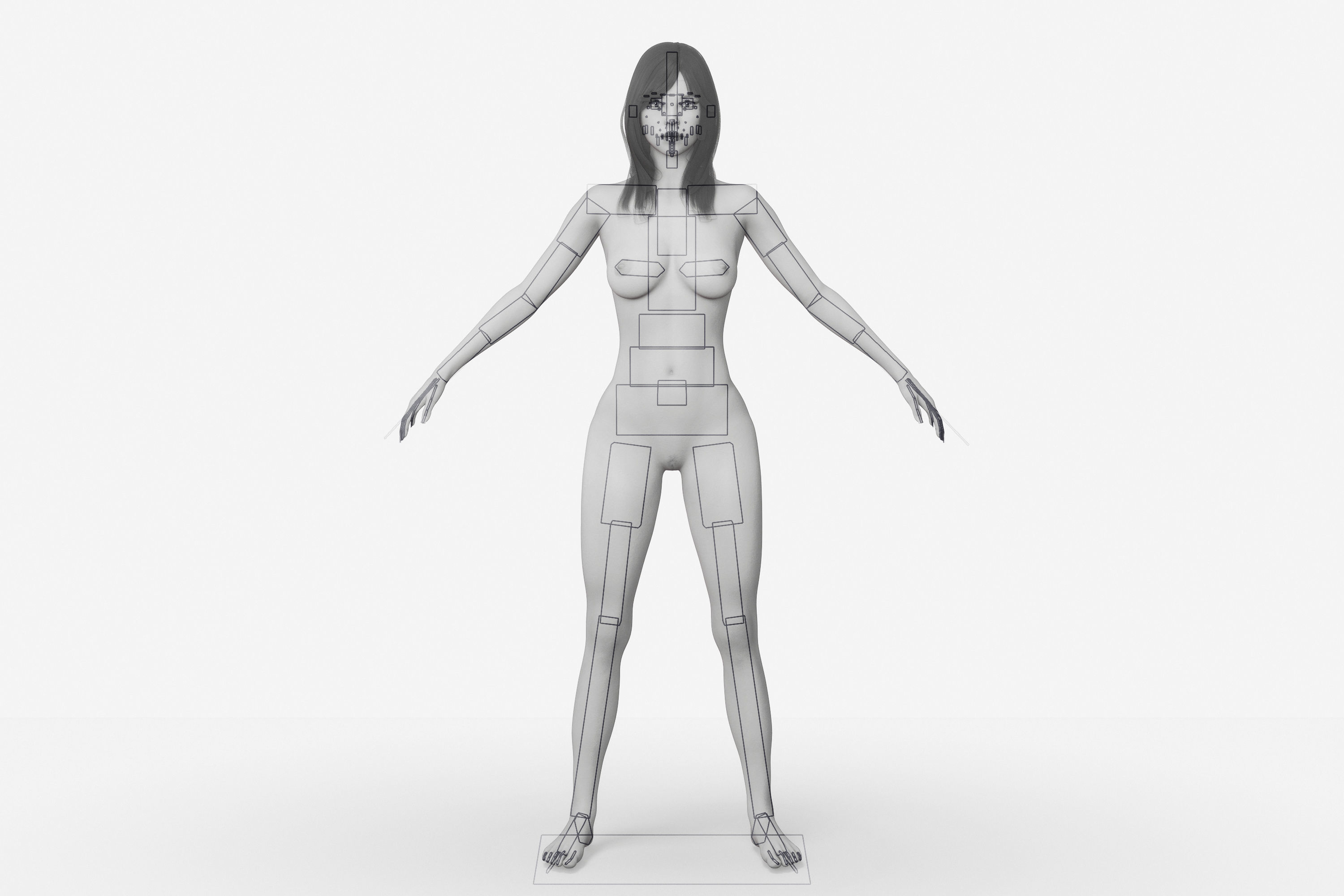 Naked Slim Brunette Lowpoly Rigged Girl Model Low-poly 3D model_8