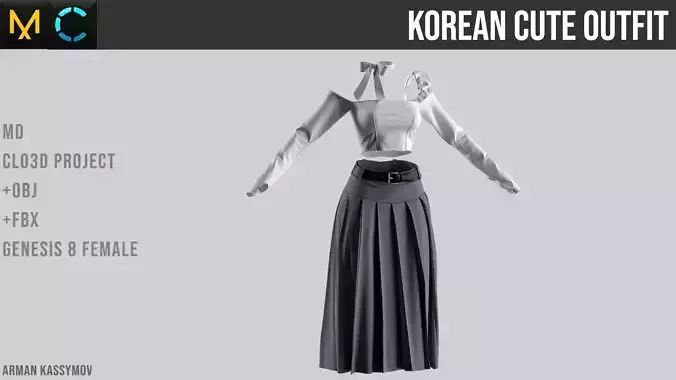 Korean Cute Outfit Marvelous Designer Project OBJ FBX