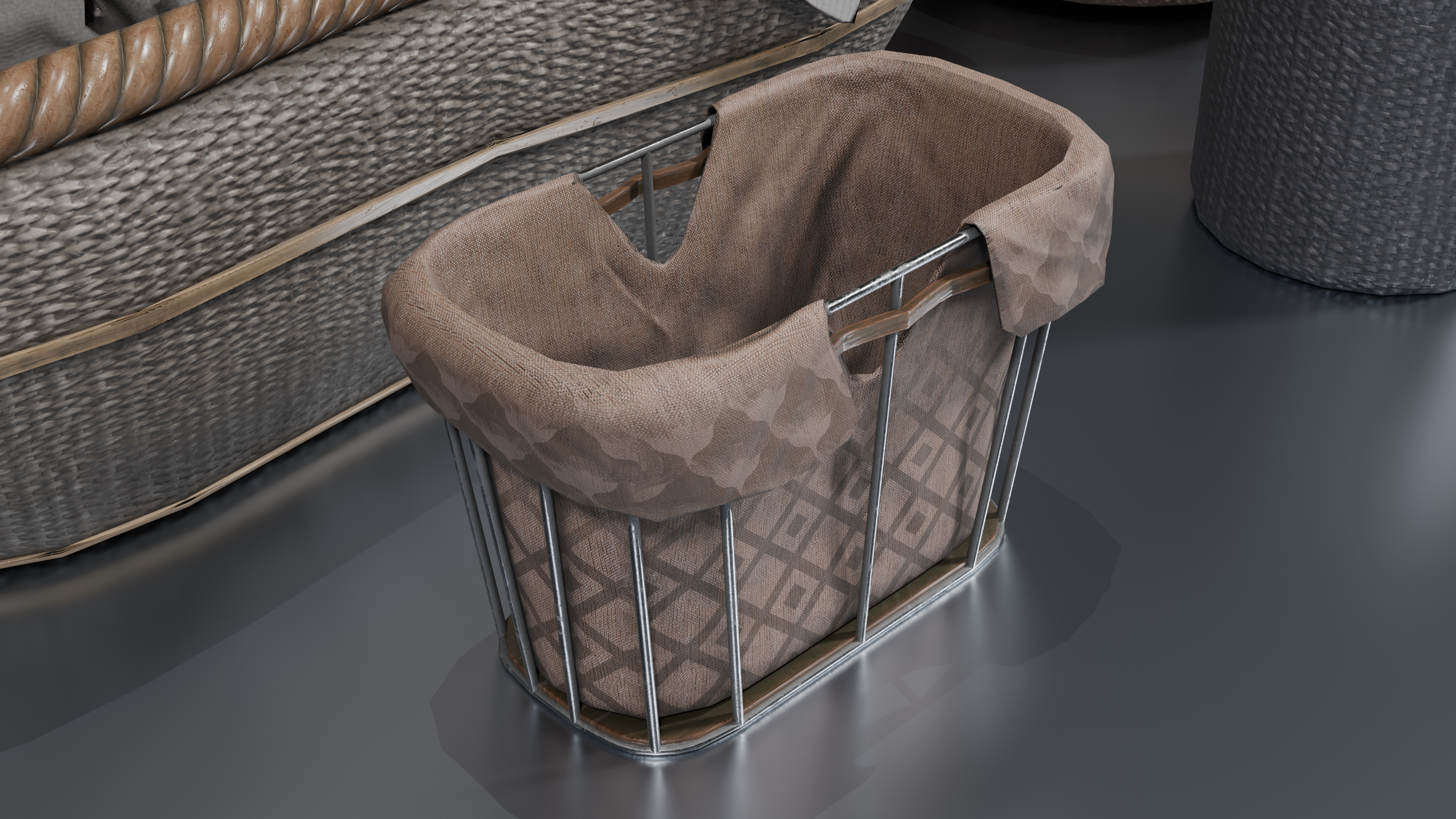 Basket Pack With Pile Low-poly 3D model_6