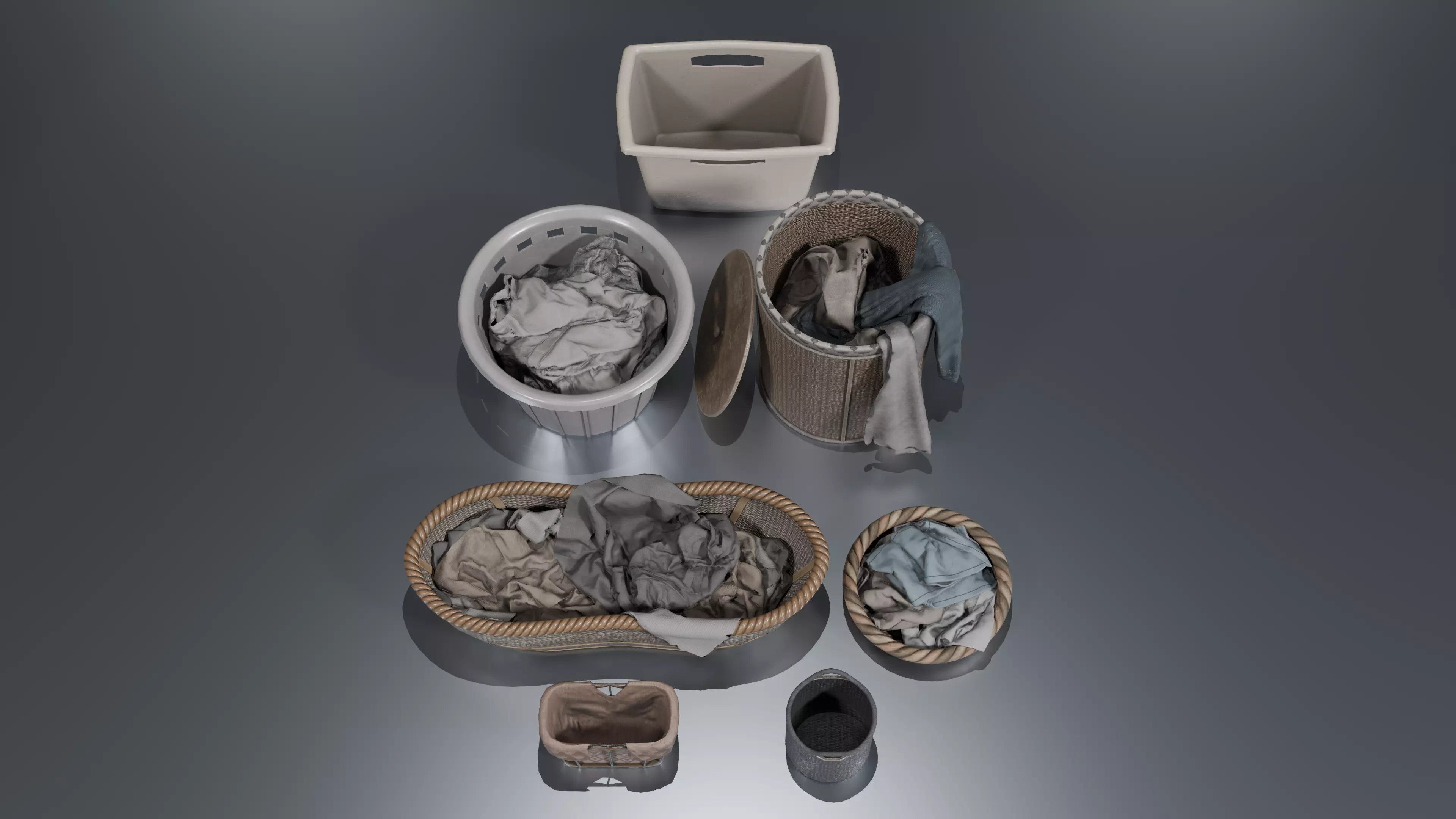 Basket Pack With Pile Low-poly 3D model_0