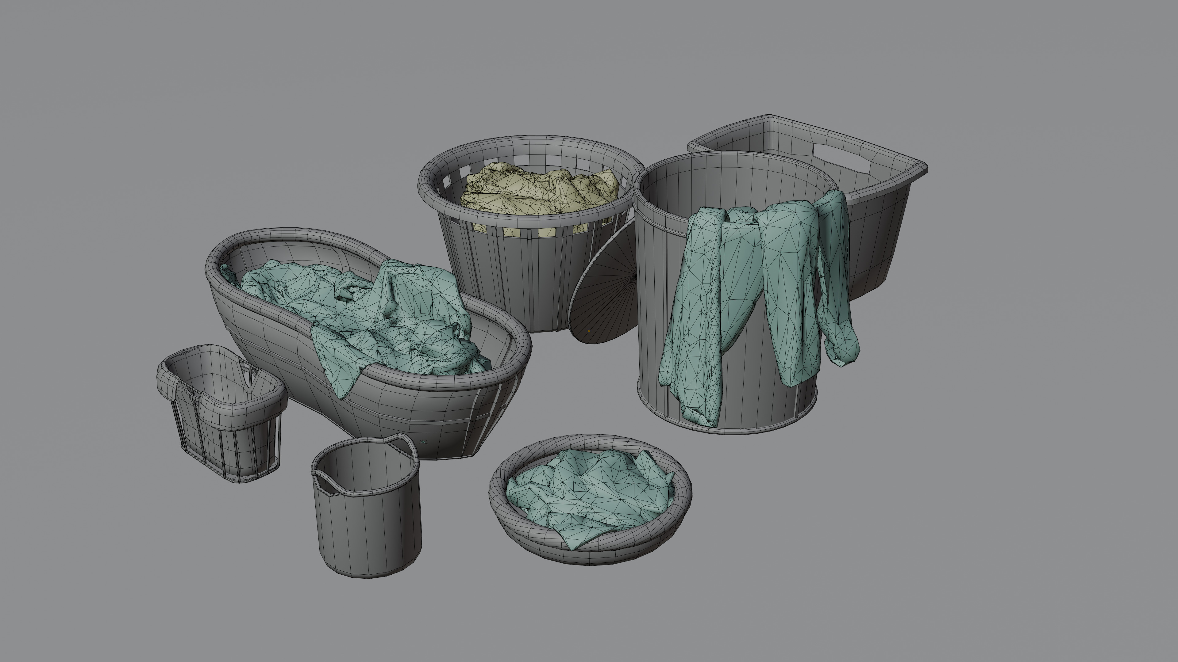 Basket Pack With Pile Low-poly 3D model_9