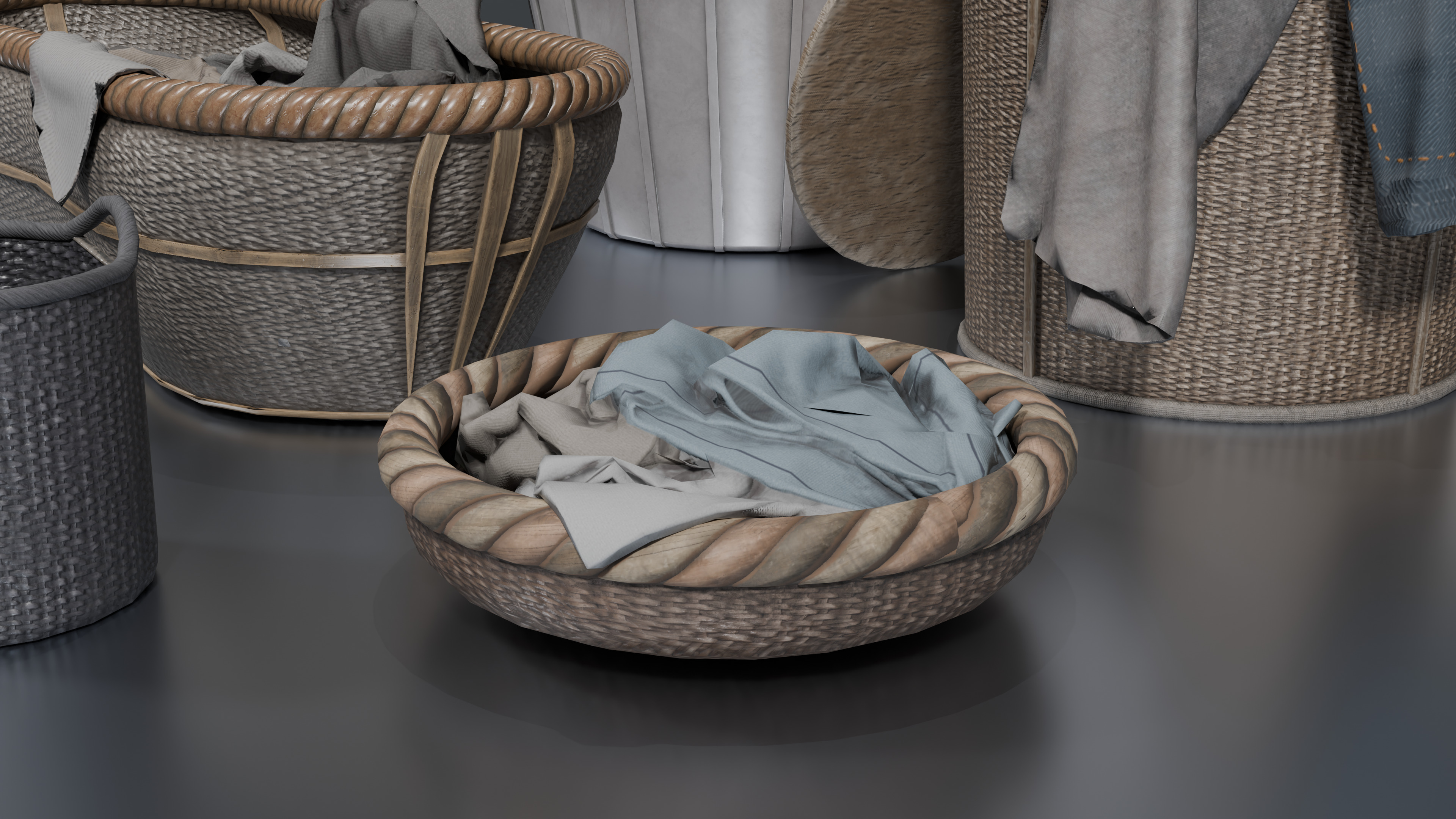 Basket Pack With Pile Low-poly 3D model_7