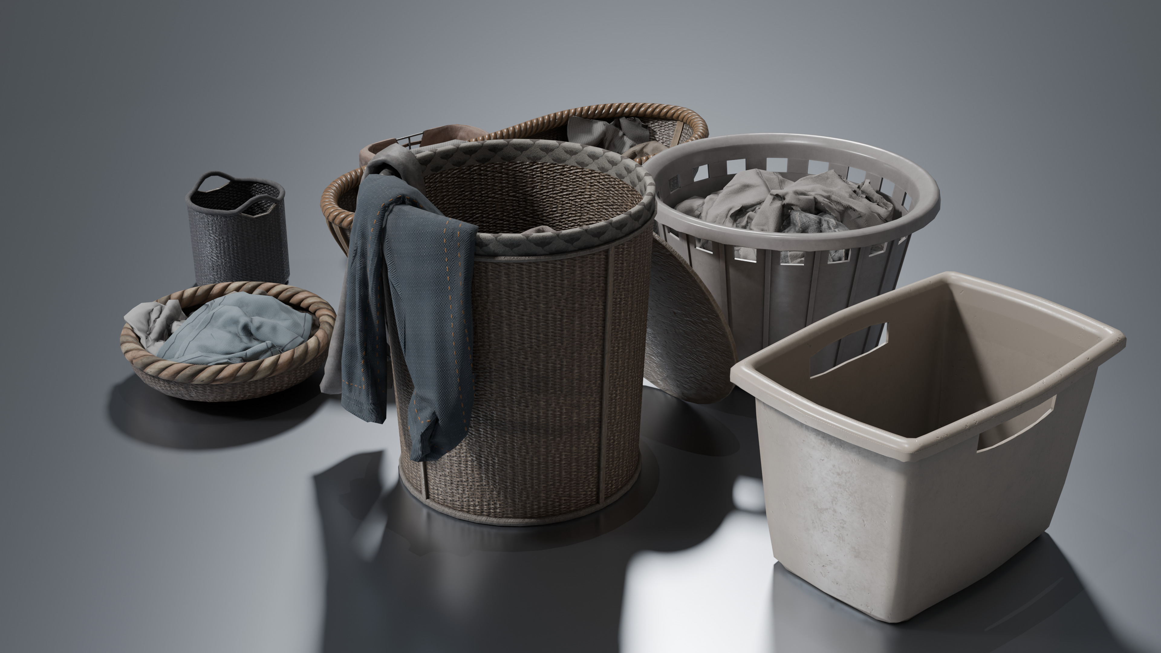 Basket Pack With Pile Low-poly 3D model_4