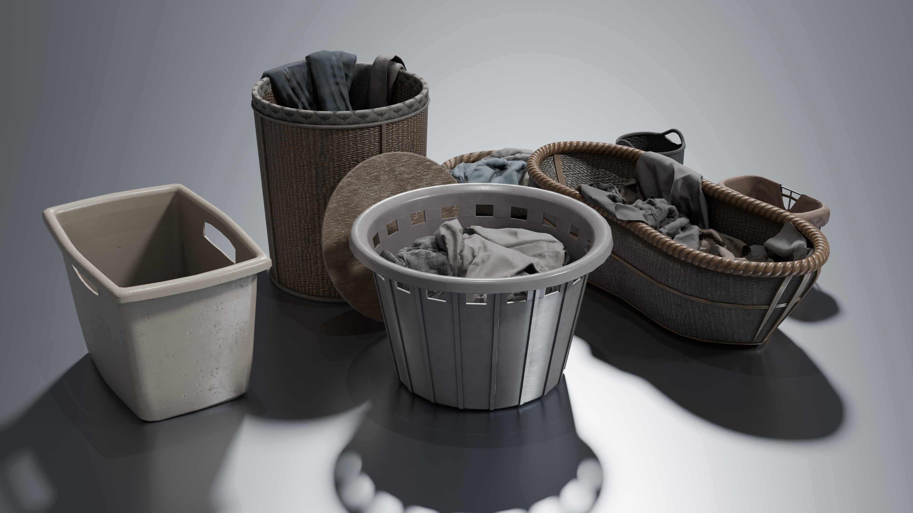 Basket Pack With Pile Low-poly 3D model_5
