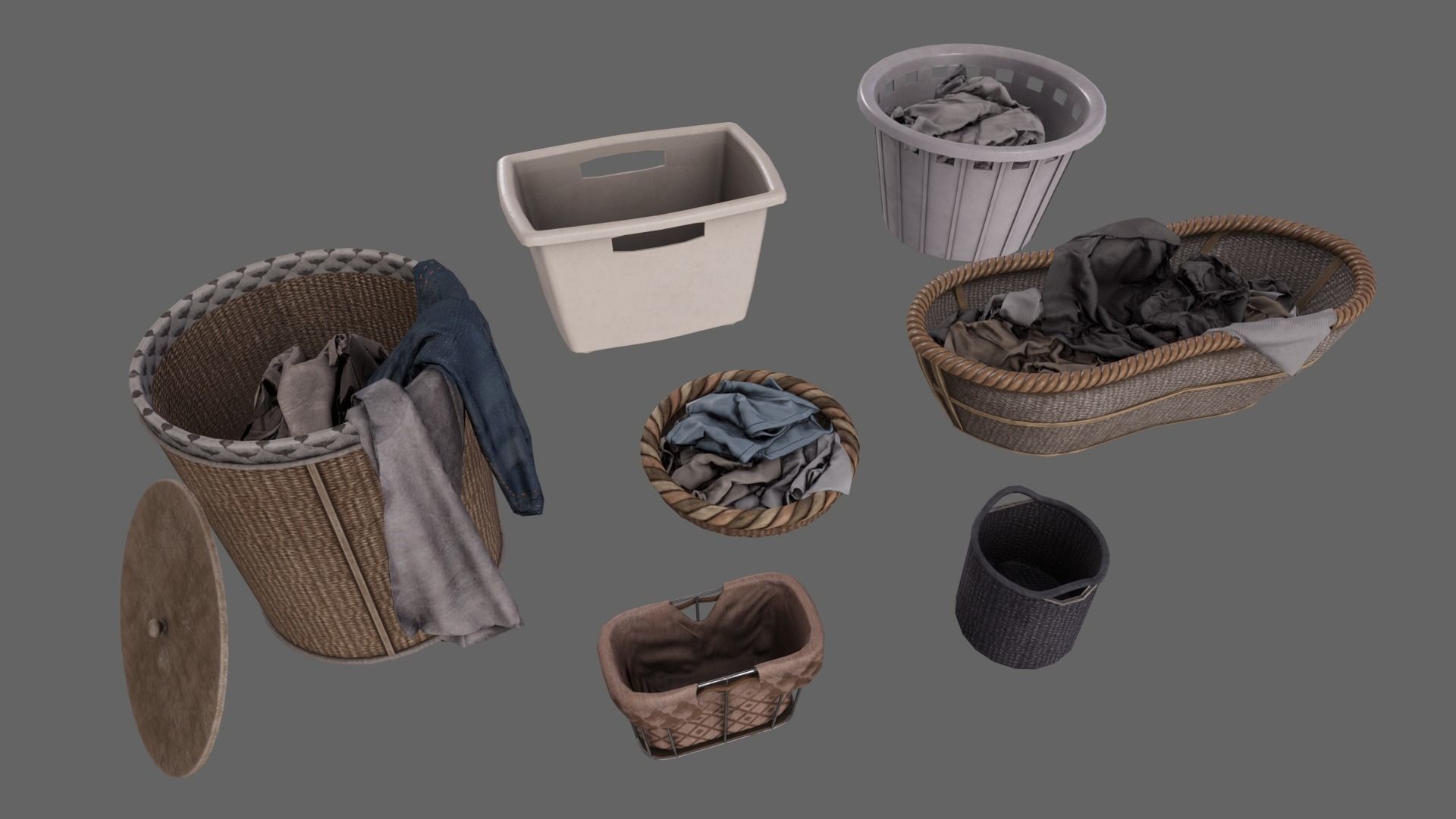 Basket Pack With Pile Low-poly 3D model_15