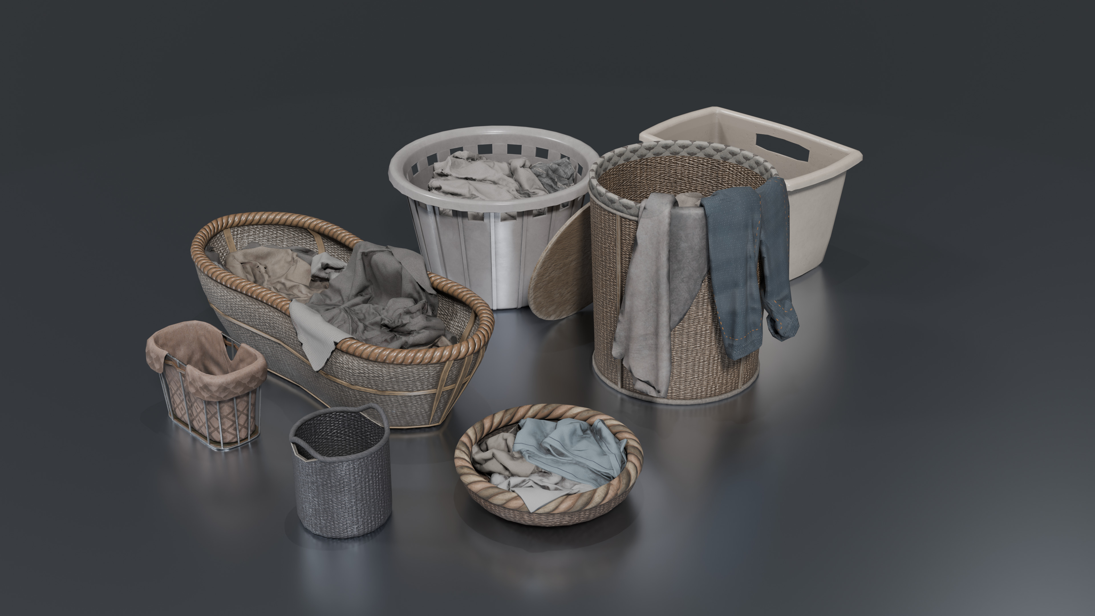 Basket Pack With Pile Low-poly 3D model_3