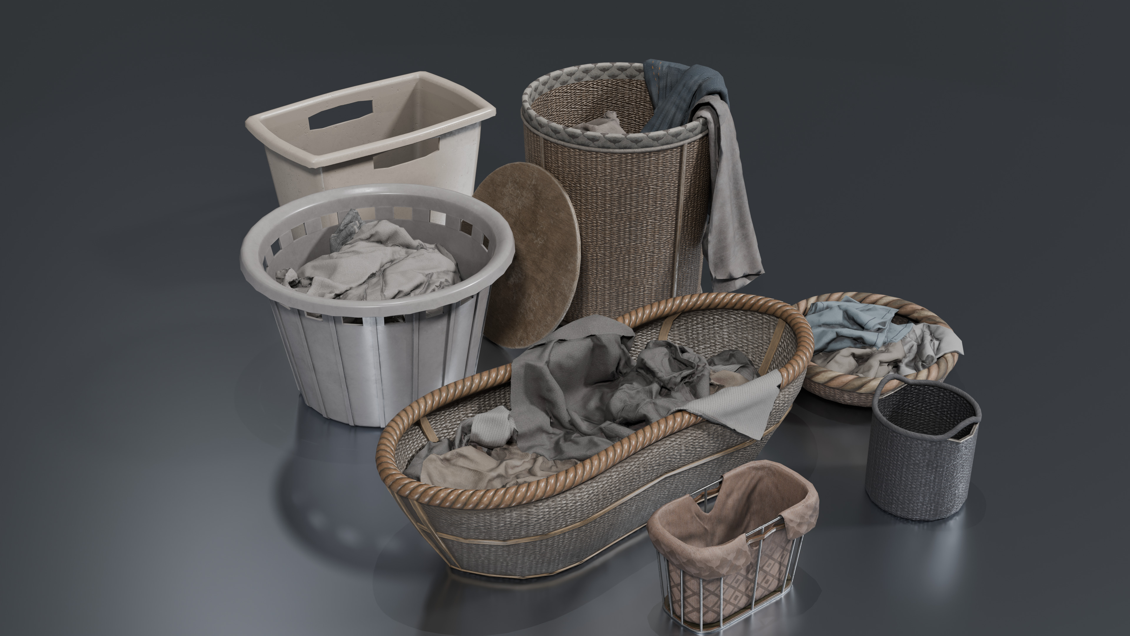 Basket Pack With Pile Low-poly 3D model_2