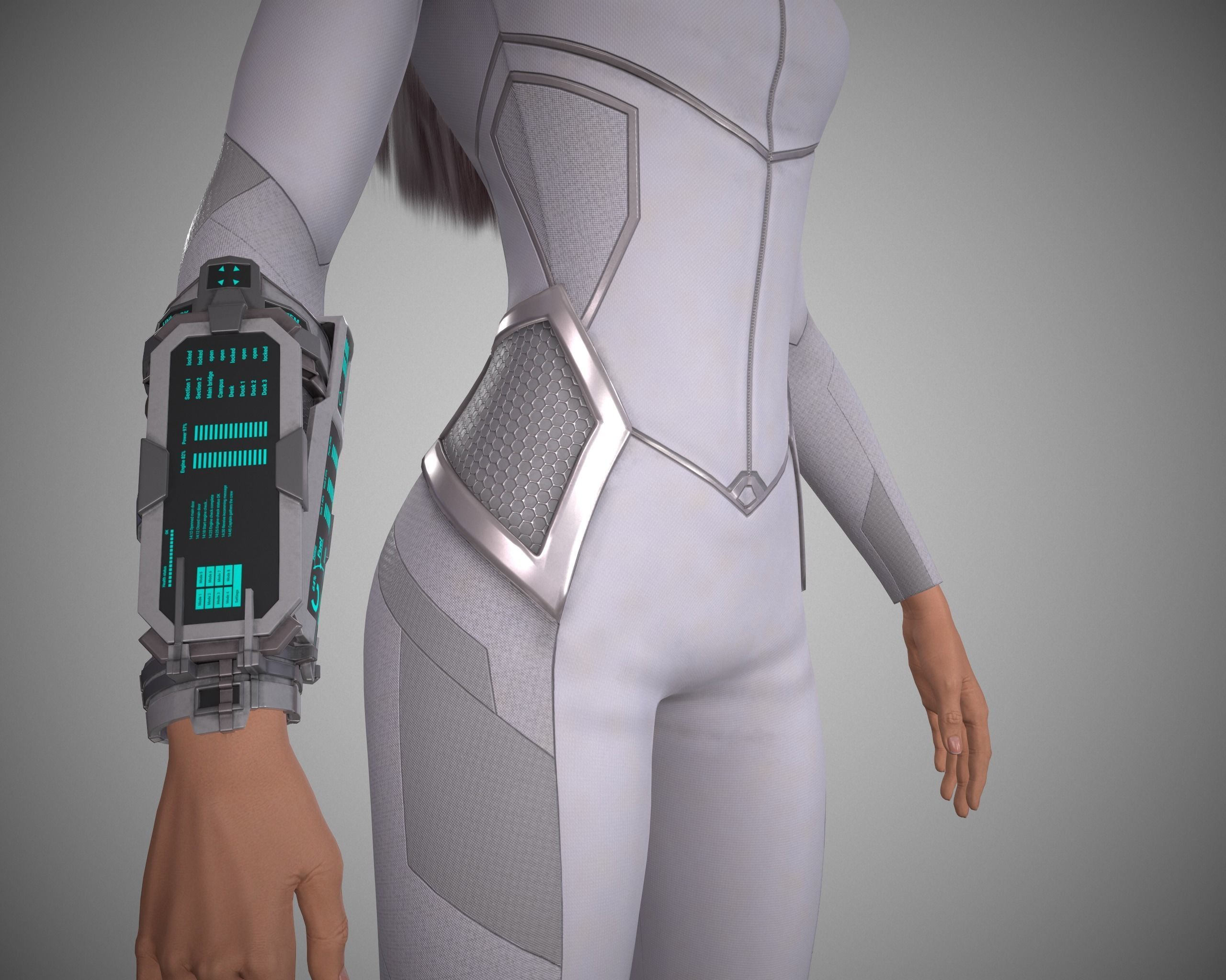Scifi character for spaceship crew member girl Low-poly 3D model_6