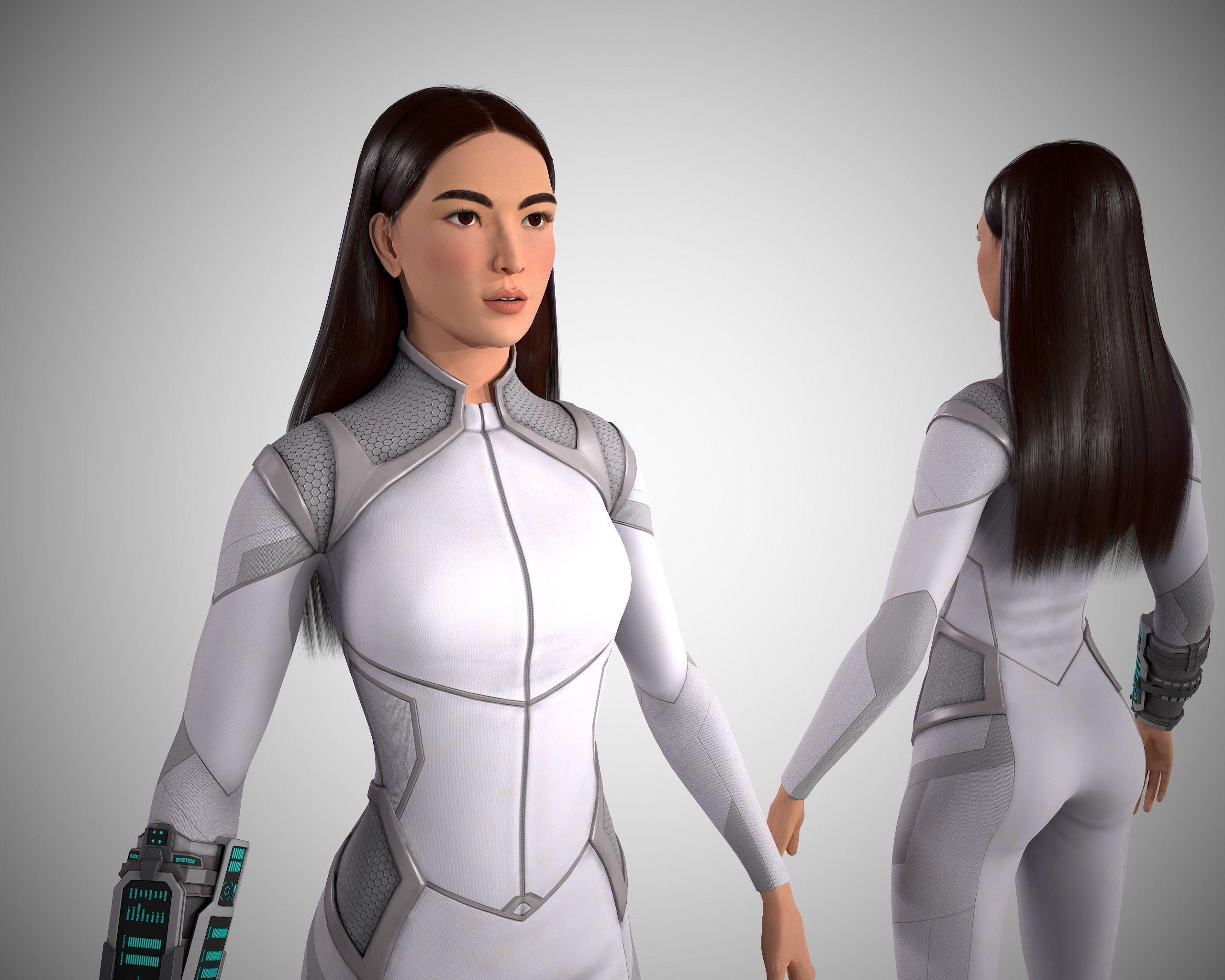 Scifi character for spaceship crew member girl Low-poly 3D model_2