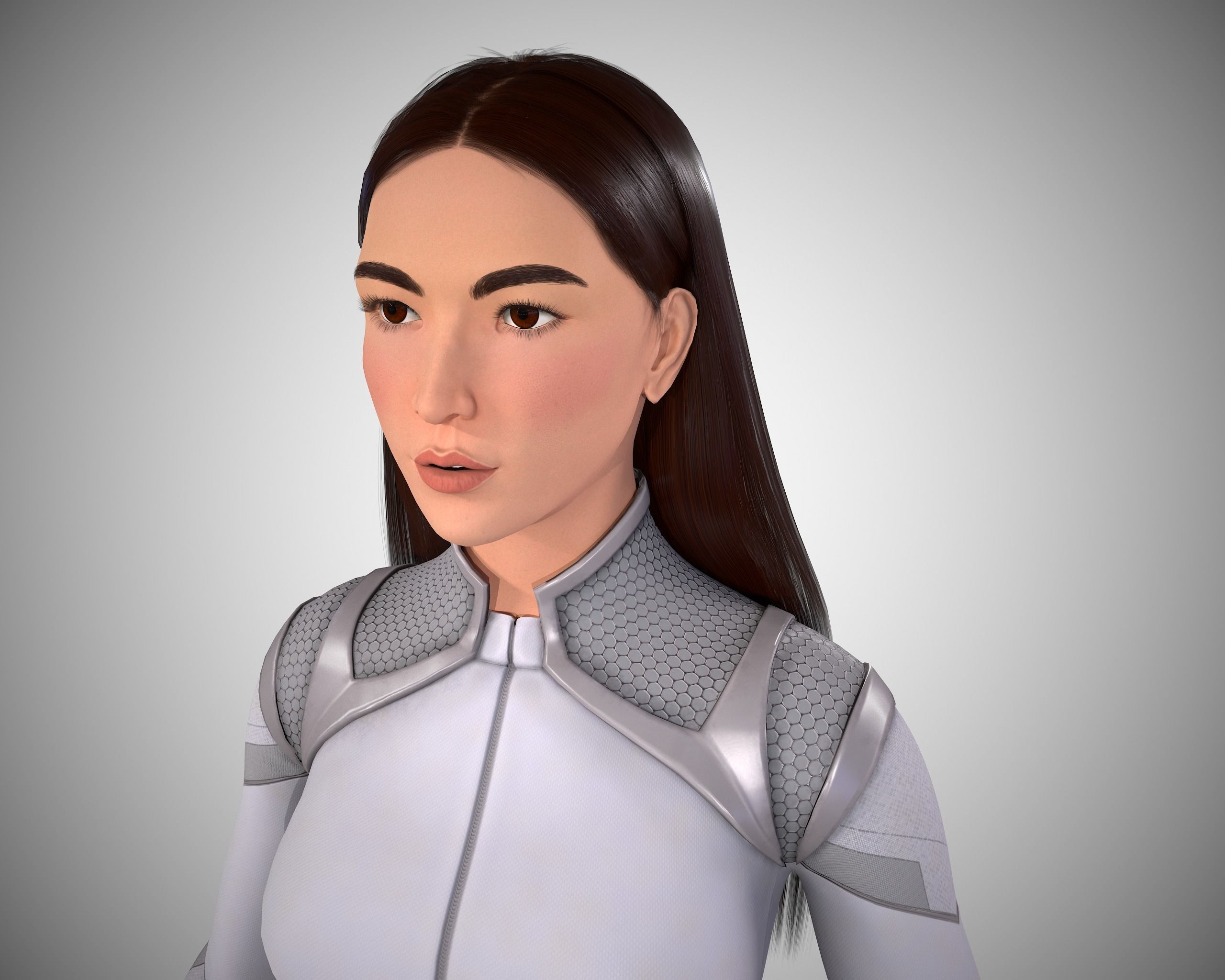 Scifi character for spaceship crew member girl Low-poly 3D model_3