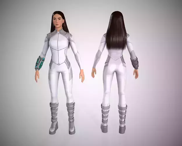 Scifi character for spaceship crew member girl Low-poly 3D model Scifi character for spaceship crew member girl Low-poly 3D model