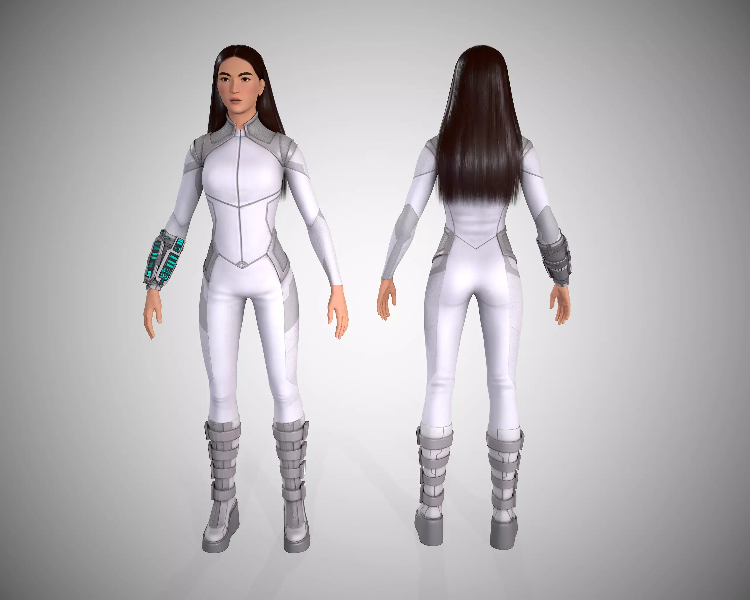 Scifi character for spaceship crew member girl Low-poly 3D model_0
