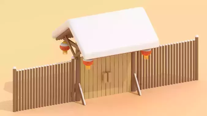 Chinese Snow Village Gate and Fence