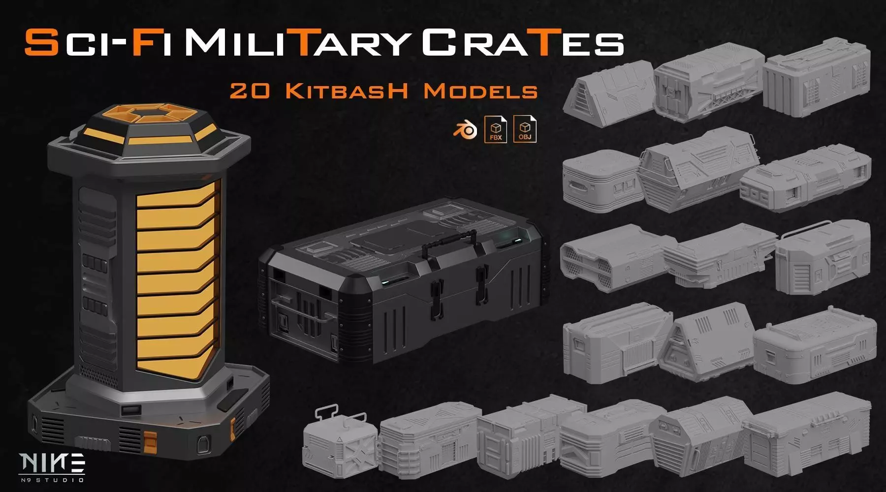 20 Sci-fi Military Crates 3D model