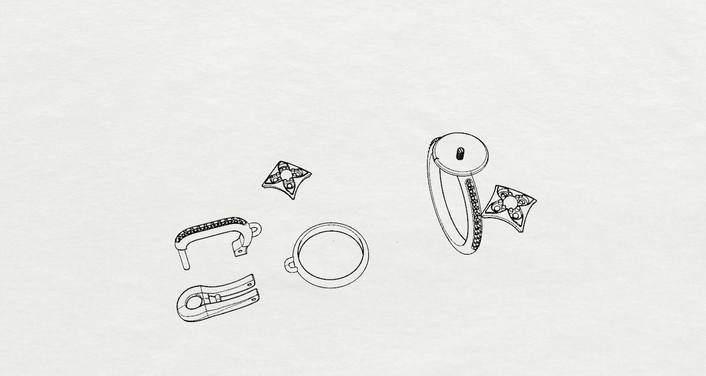 Ring and Earrings 3D print model 3D print model_23